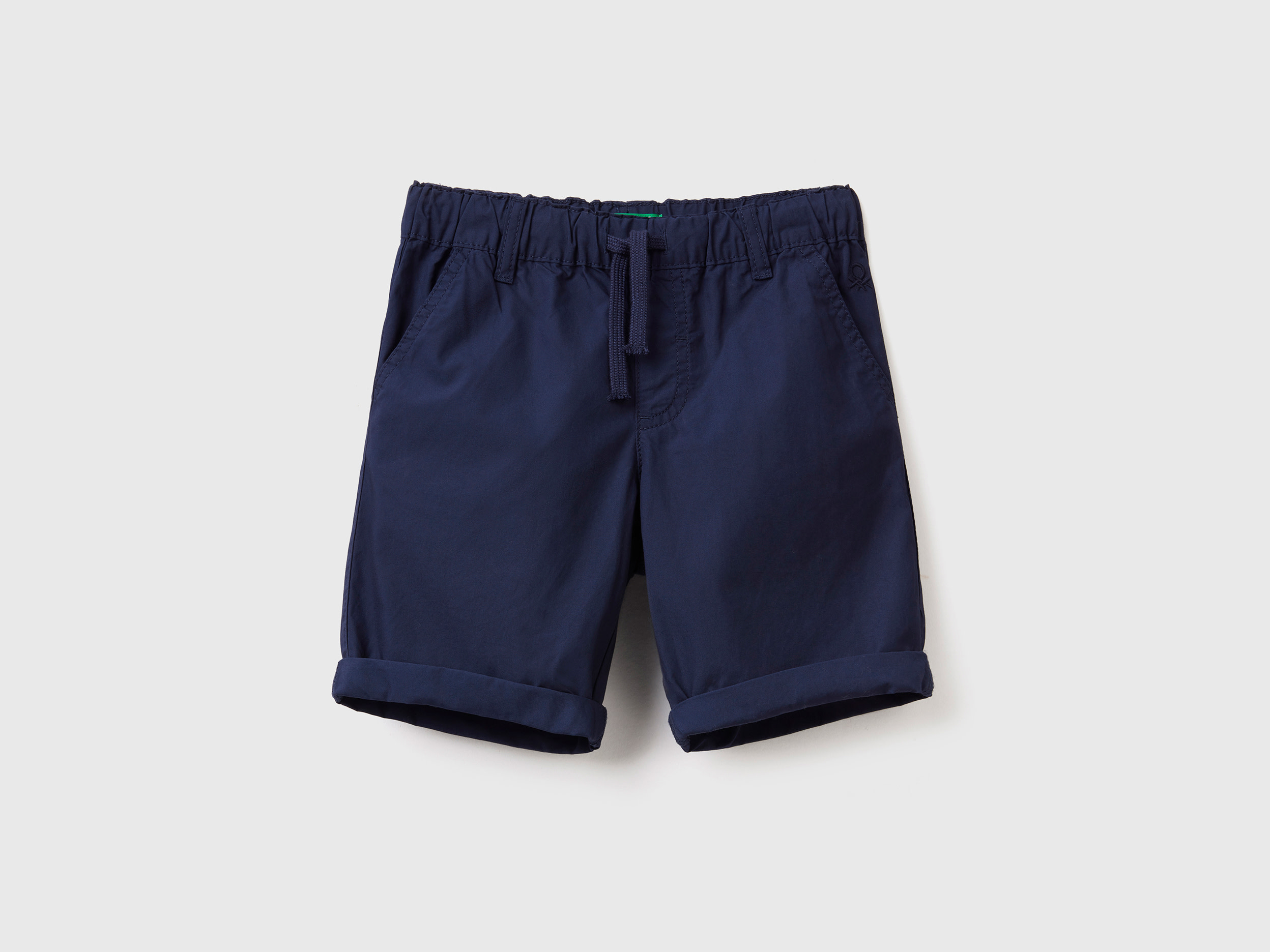 Benetton, Shorts 100% Cotone Con Coulisse, Blu Scuro, Bambini