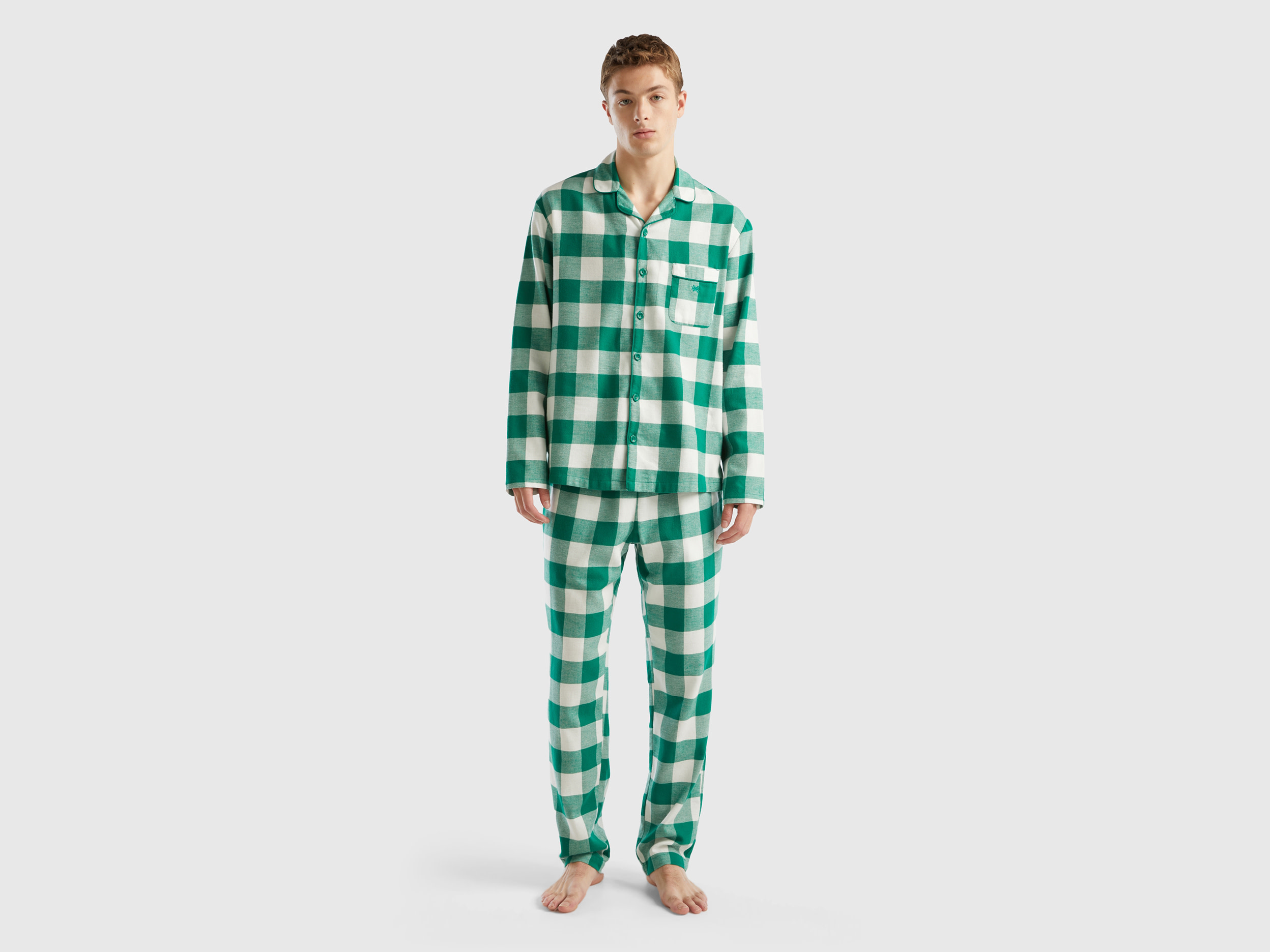 Benetton, Checked Flannel Pyjamas, size S, Green, Men