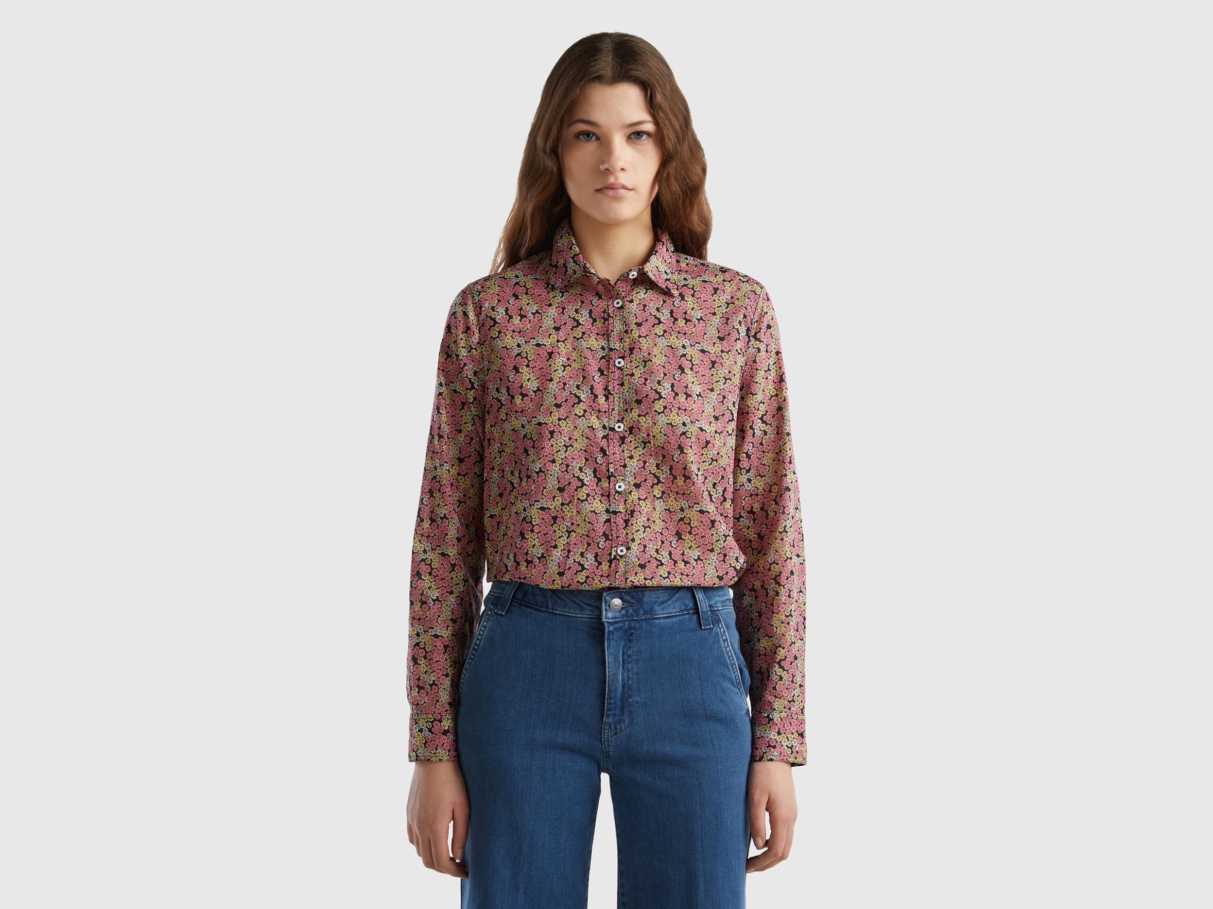 Benetton, 100% Cotton Patterned Shirt, size S, Multi-color, Women