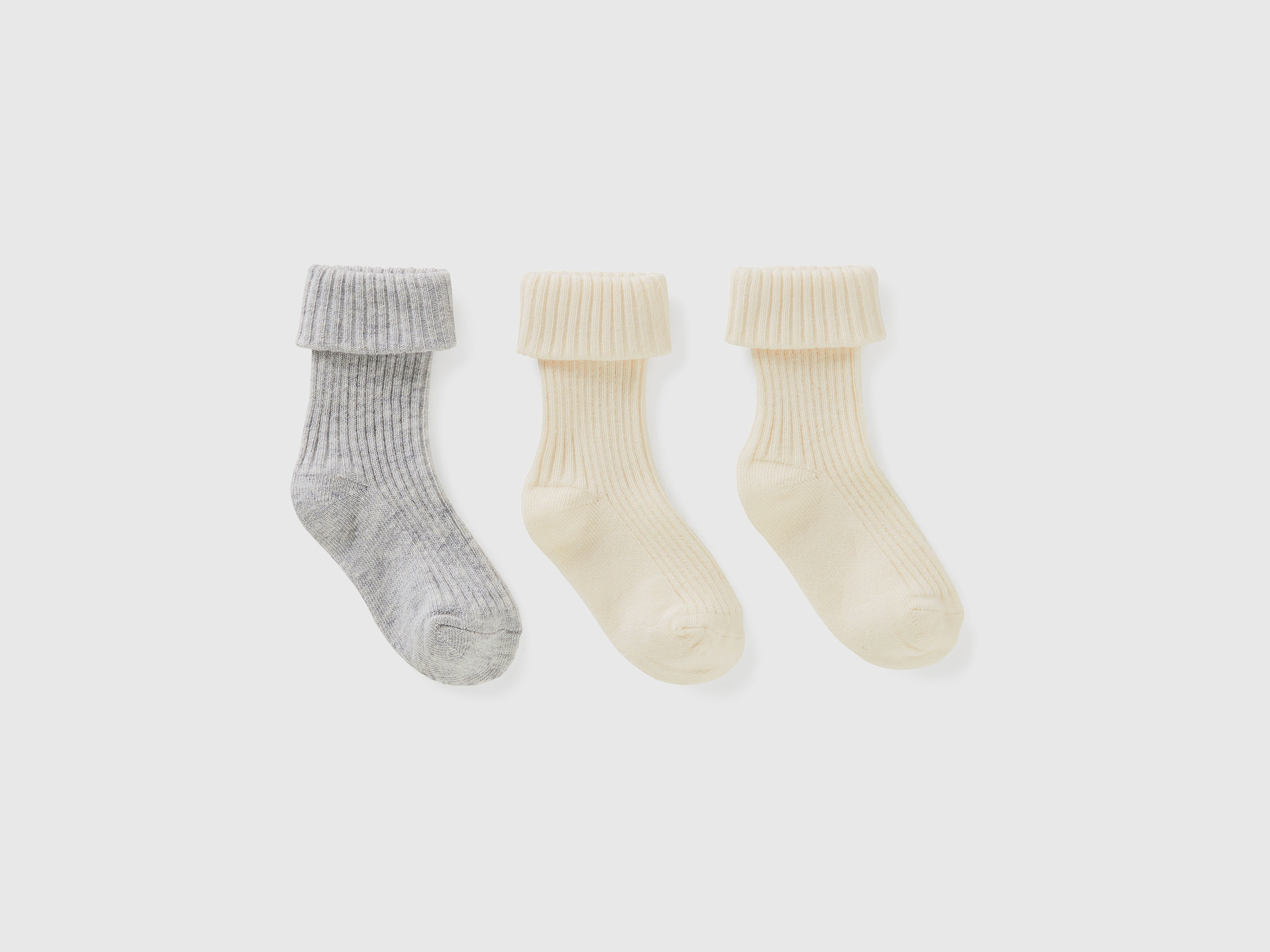 Benetton, Set Calzini Lunghi Con Risvolto, Multicolore, Bambini