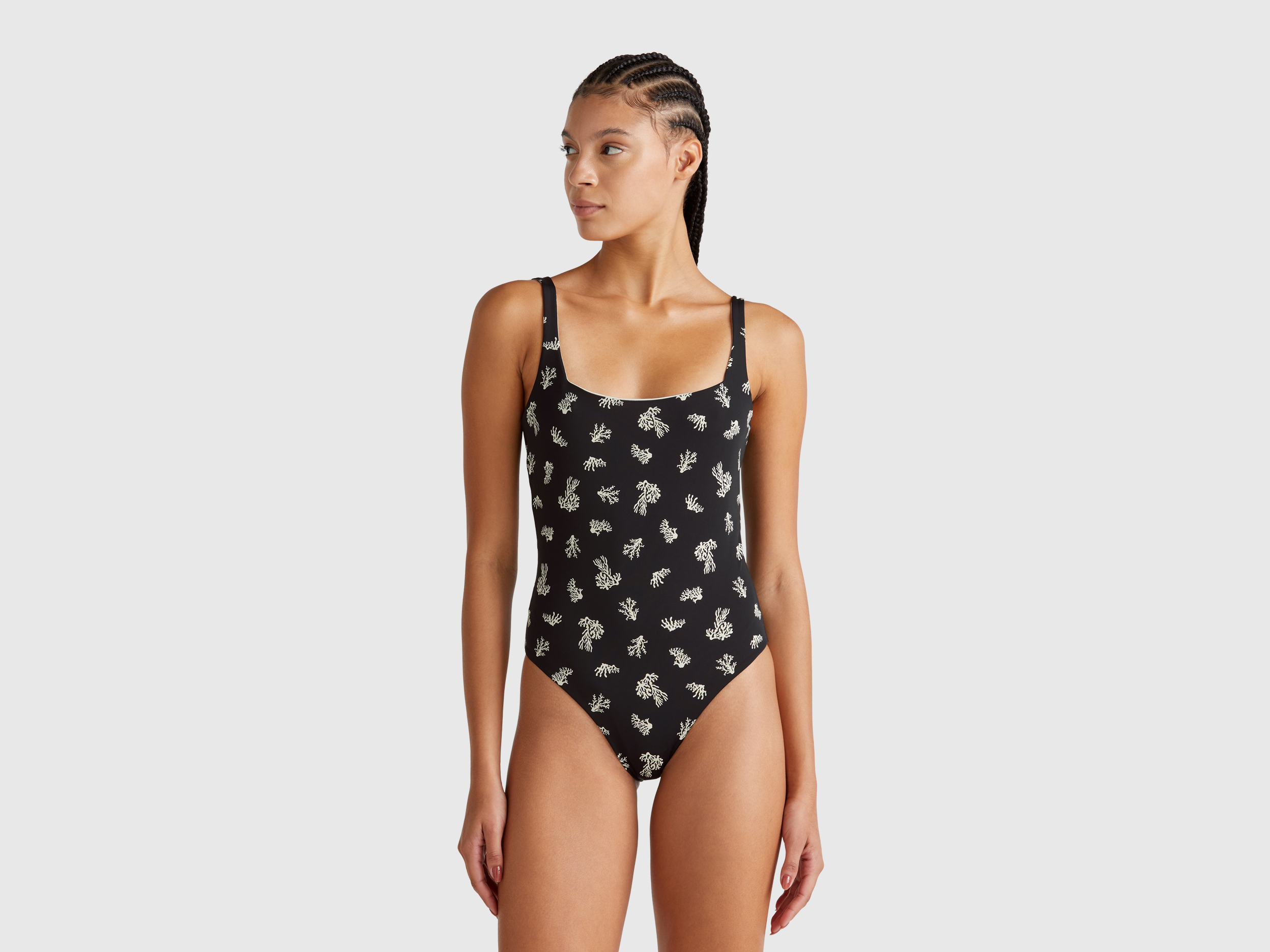 Benetton, Maillot De Bain Une Pièce Imprimé Corail, taille 100, Noir - United Colors of Benetton - Modalova