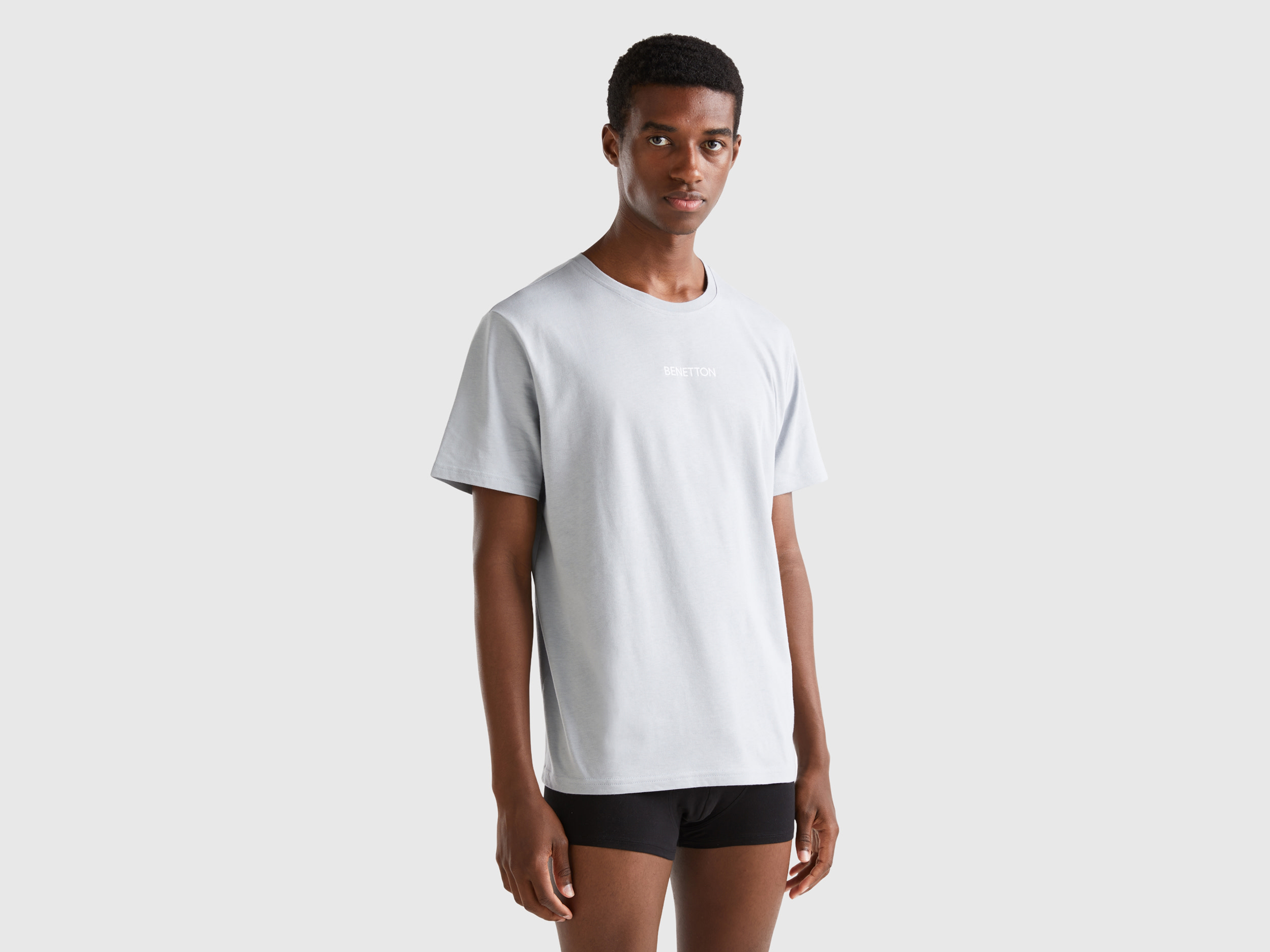 Benetton, T-shirt With Logo Print, size M, Light Gray, Men