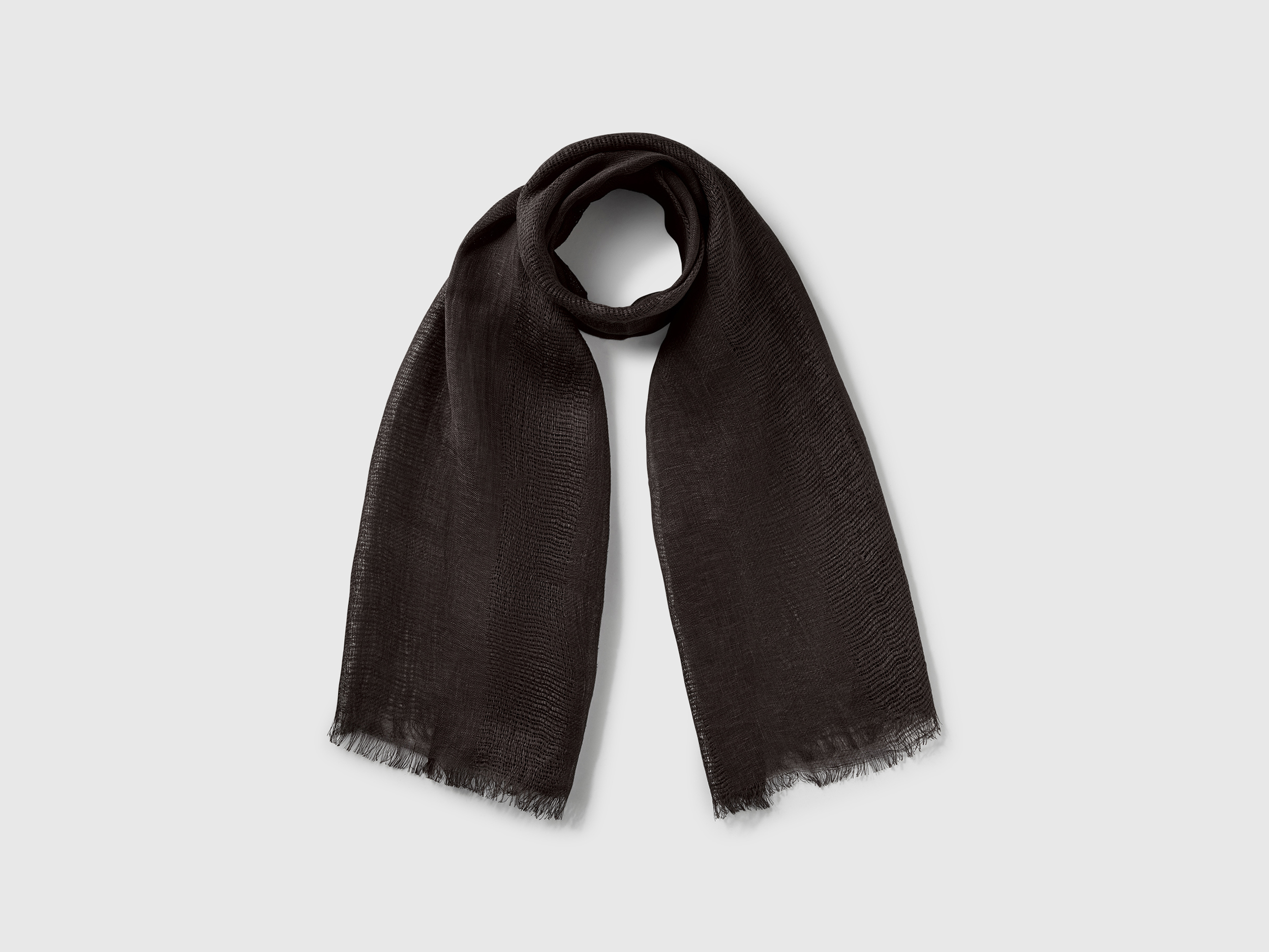 Benetton, Lightweight Scarf In Pure Linen, size OS, Black, Women
