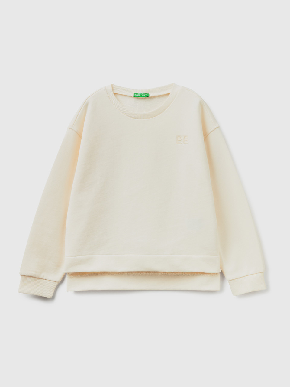 Benetton, Sweatshirt With be Embroidery, Creamy White, Kids