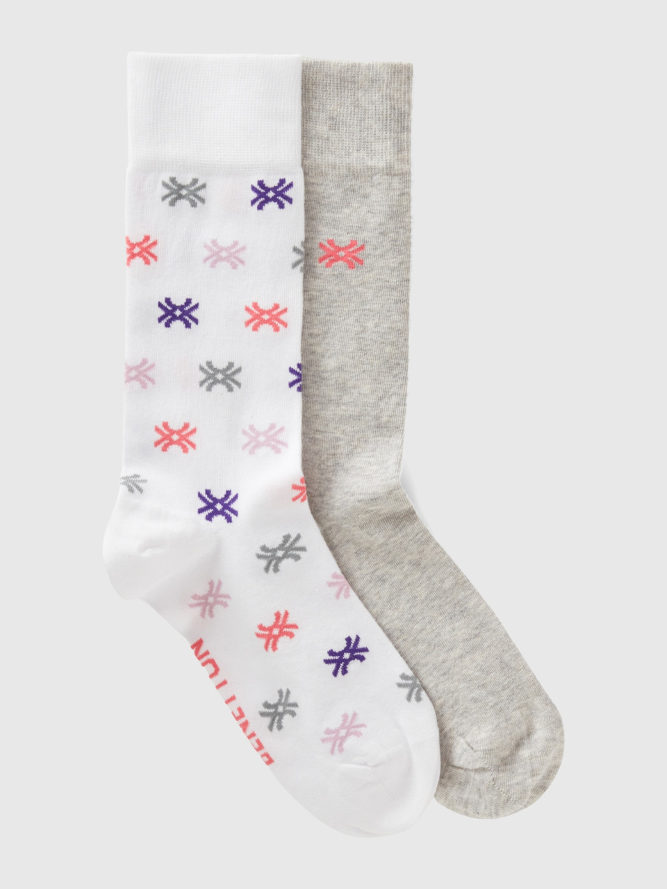 Benetton, Two Pairs Of White And Light Gray Socks, Light Gray, Women