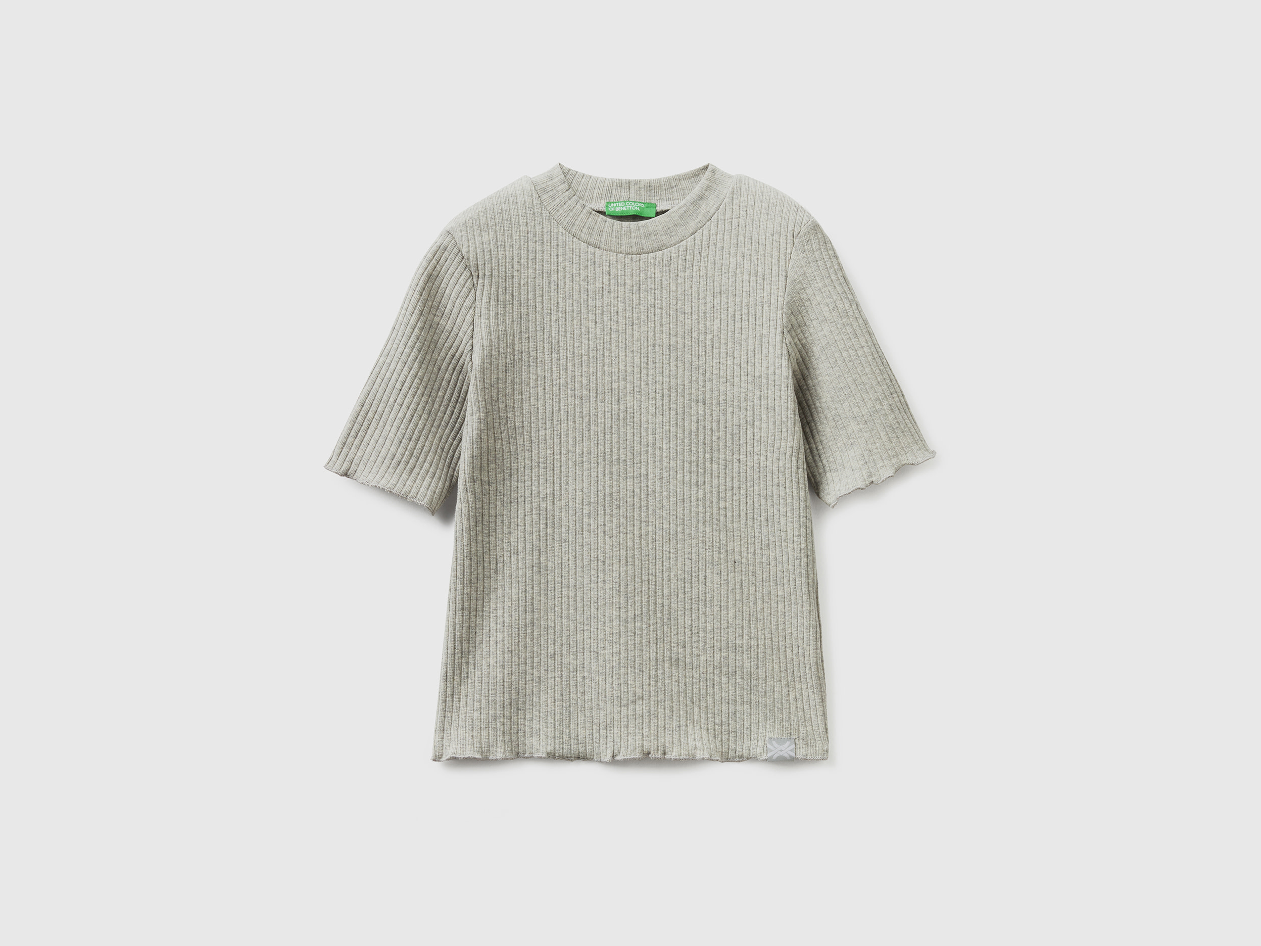 Benetton, Short Sleeve Turtleneck T-shirt, size XL, Light Gray, Kids