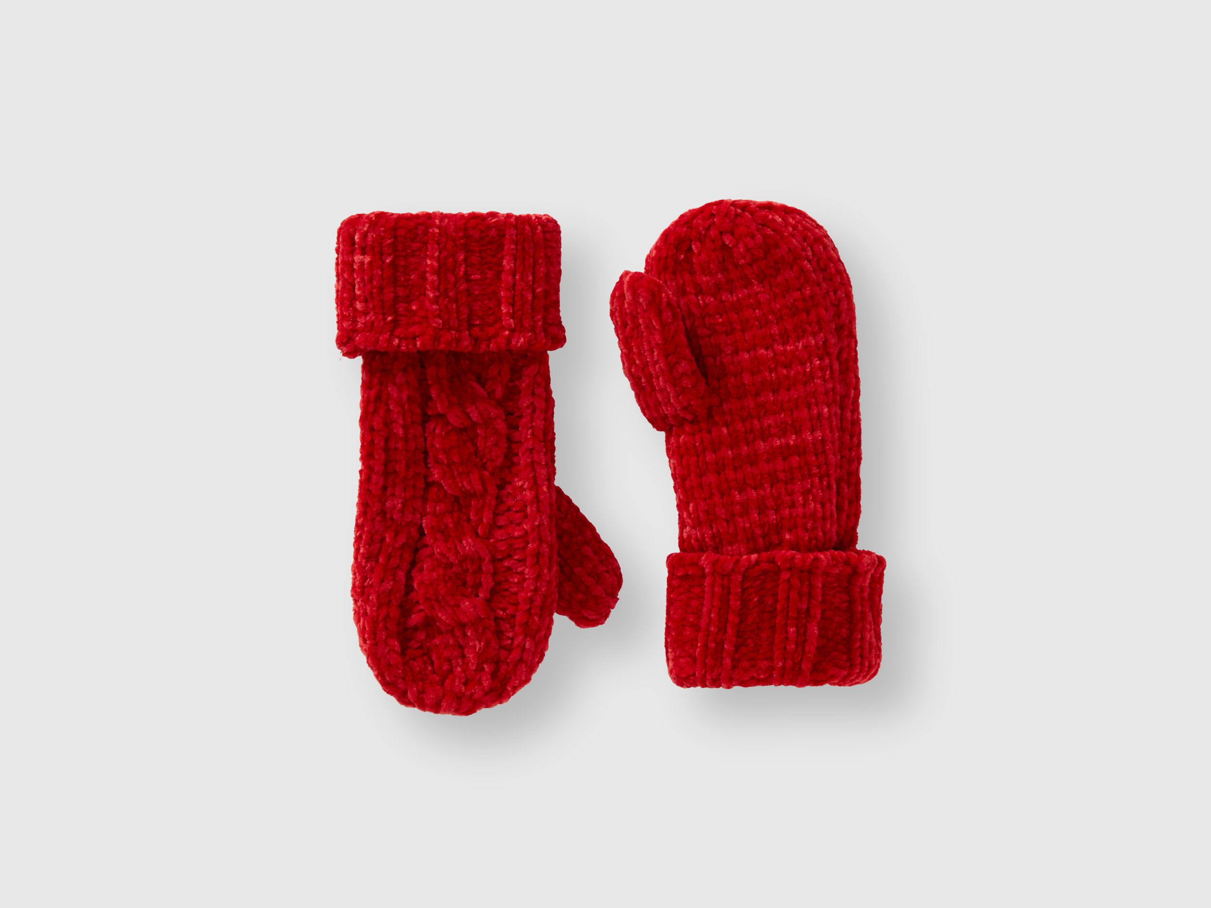 Benetton, Chenille Gloves With Cable Knit, size 1-3, Red, Kids