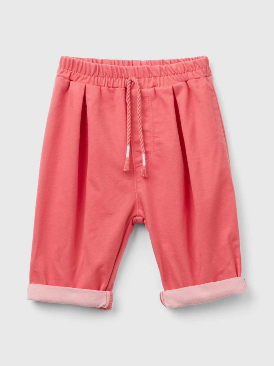 Benetton, Super Stretch Trousers With Drawstring, Salmon, Kids