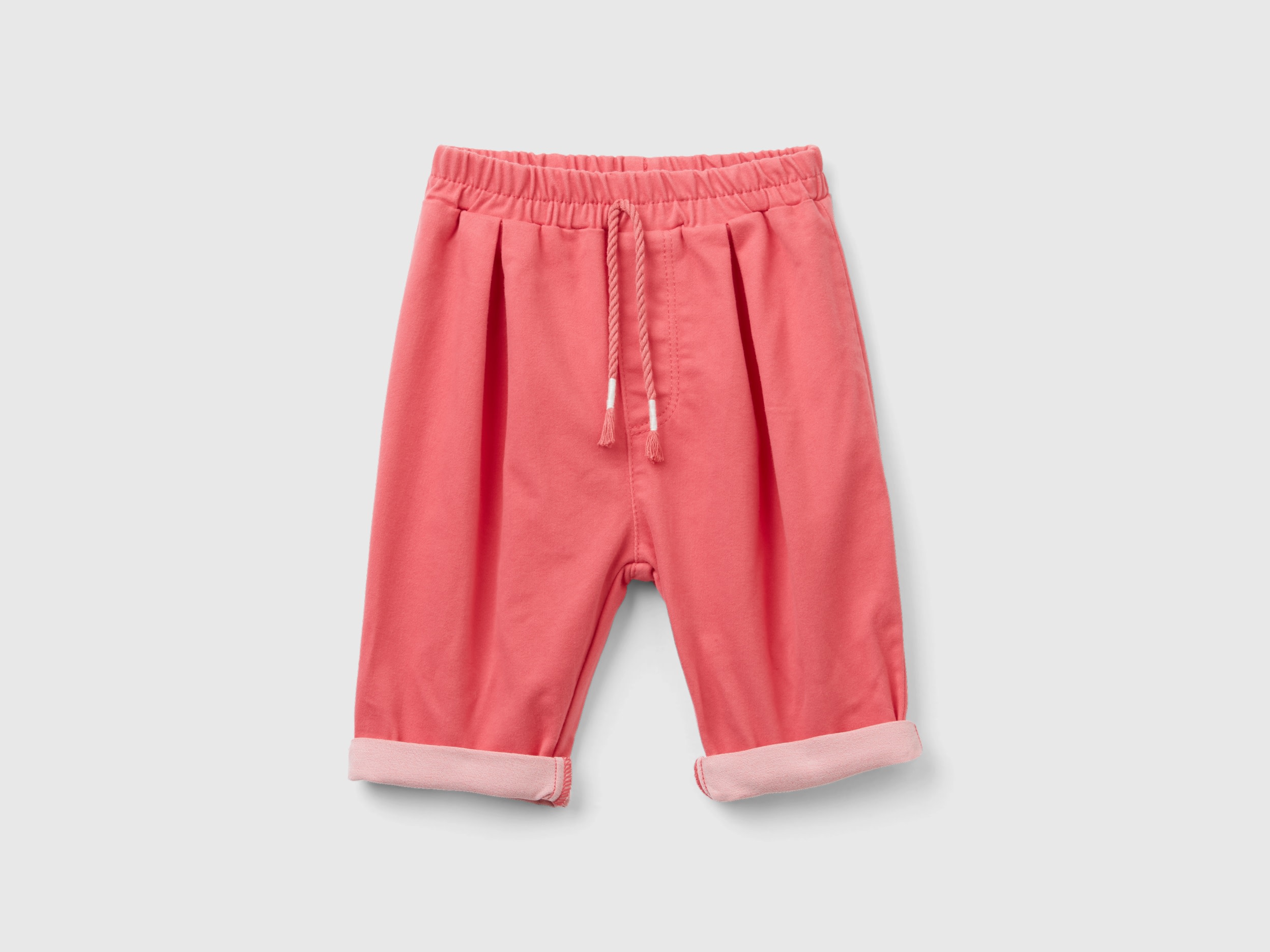 Benetton, Super Stretch Trousers With Drawstring, size 12-18, Salmon, Kids