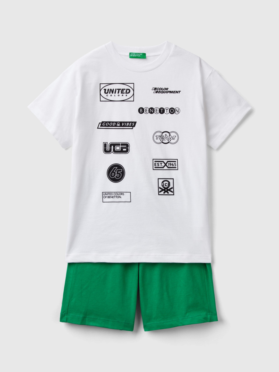 Benetton, Zweiteiler T-shirt Und Bermuda, Weiss, male