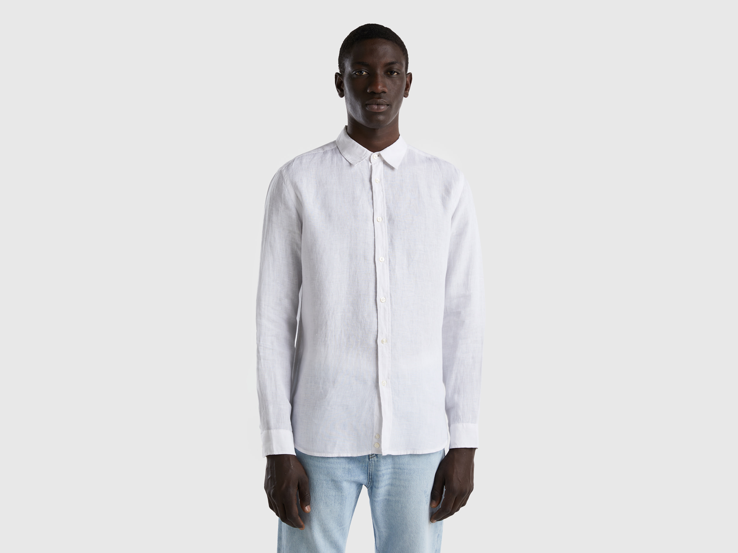 Benetton, Shirt In Pure Linen, size XXL, White, Men