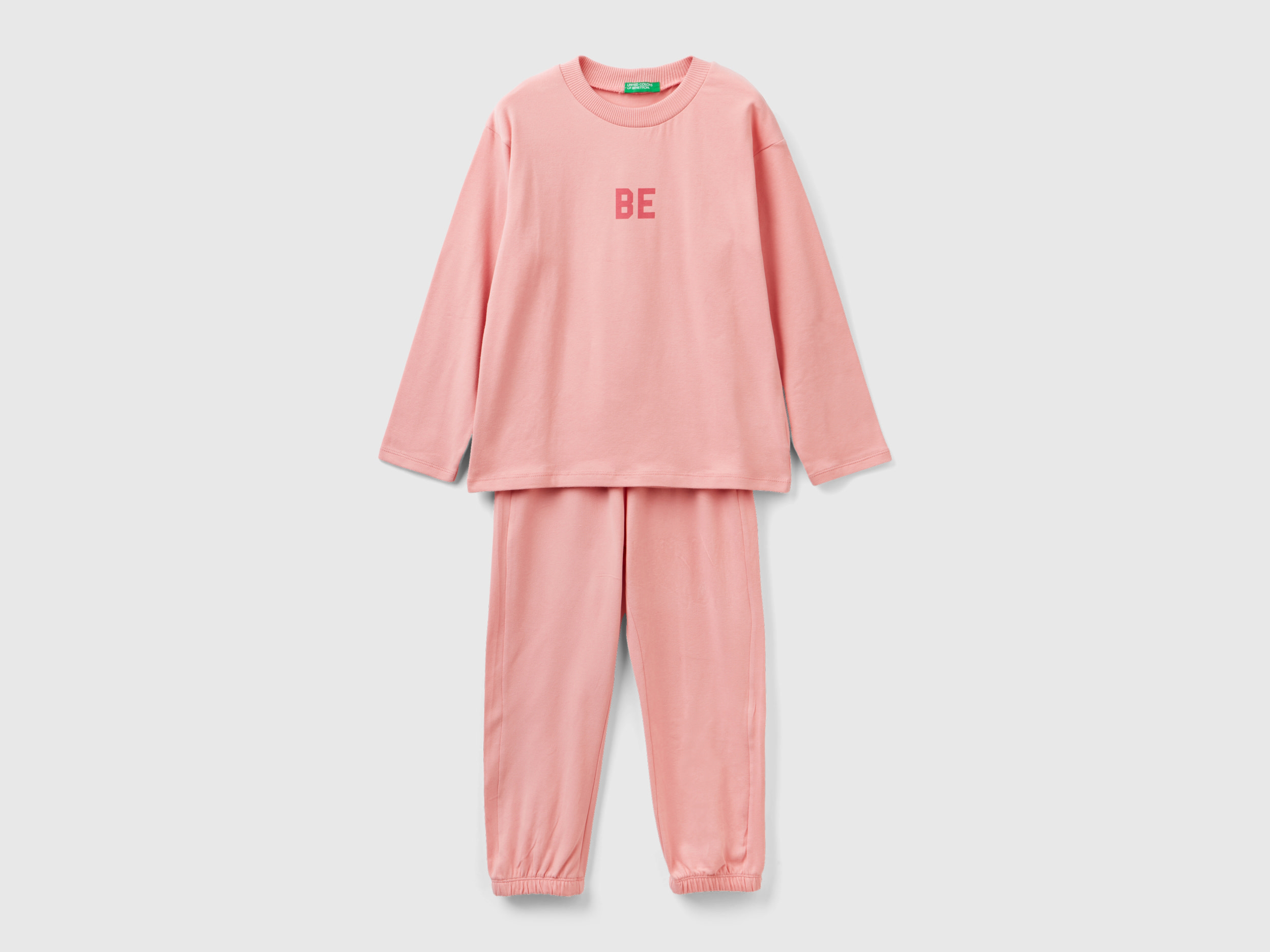 Benetton, Long Pyjamas In Warm Jersey, size XS, Pink, Kids