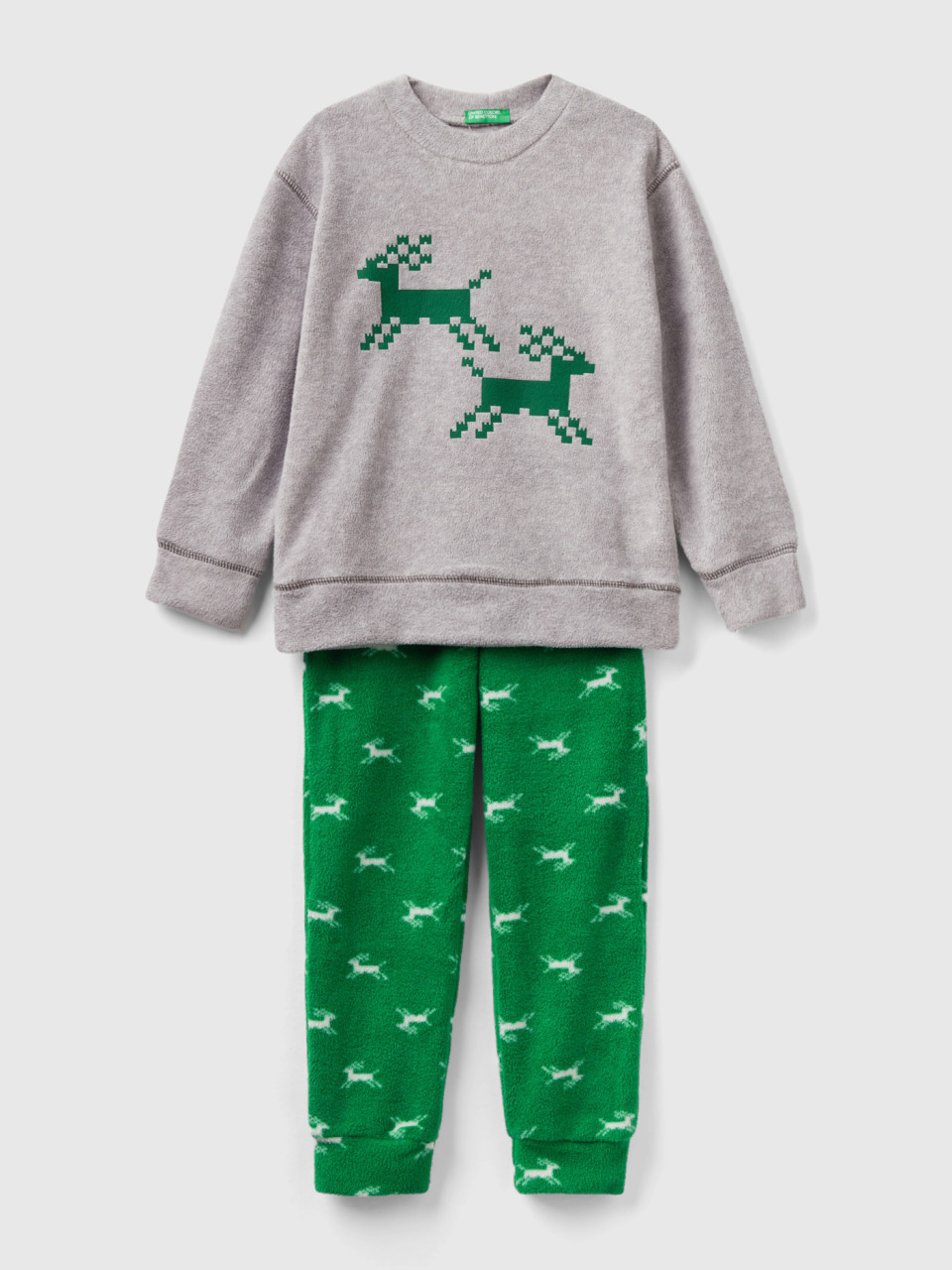 Benetton, Reindeer Fleece Pyjamas, Light Gray, Kids