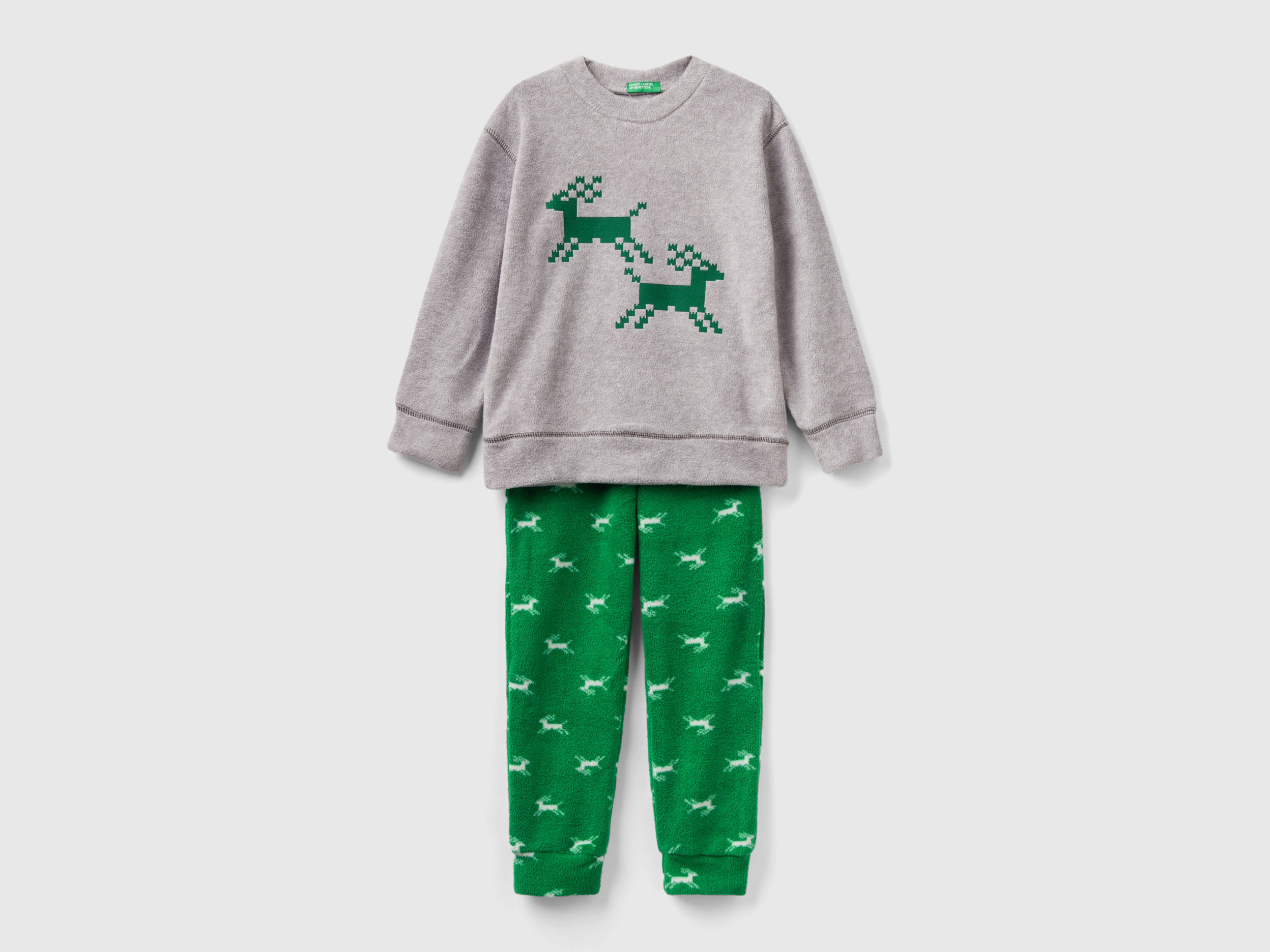 Benetton, Reindeer Fleece Pyjamas, size L, Light Gray, Kids