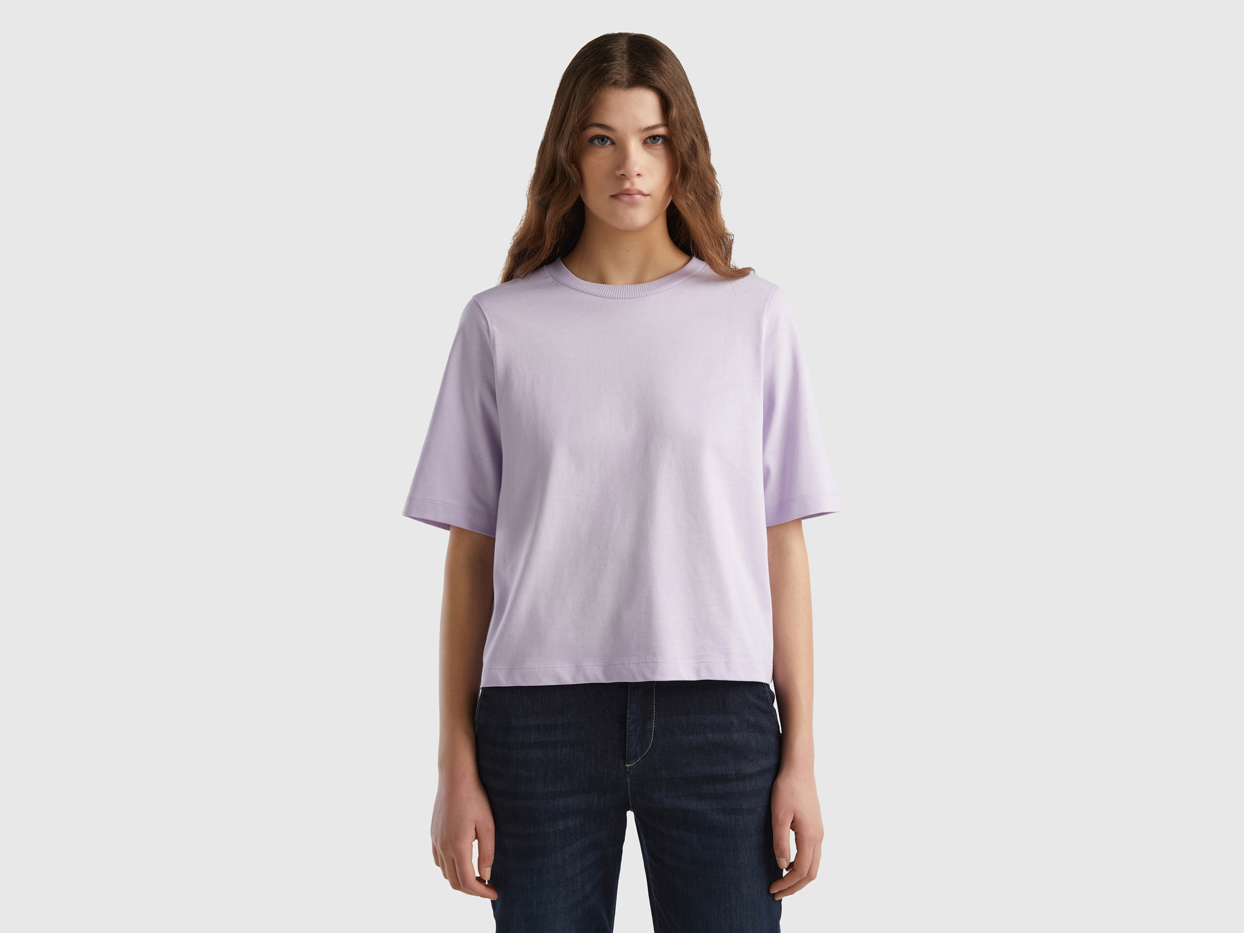 Benetton, 100% Cotton Boxy Fit T-shirt, size XXS, Lilac, Women