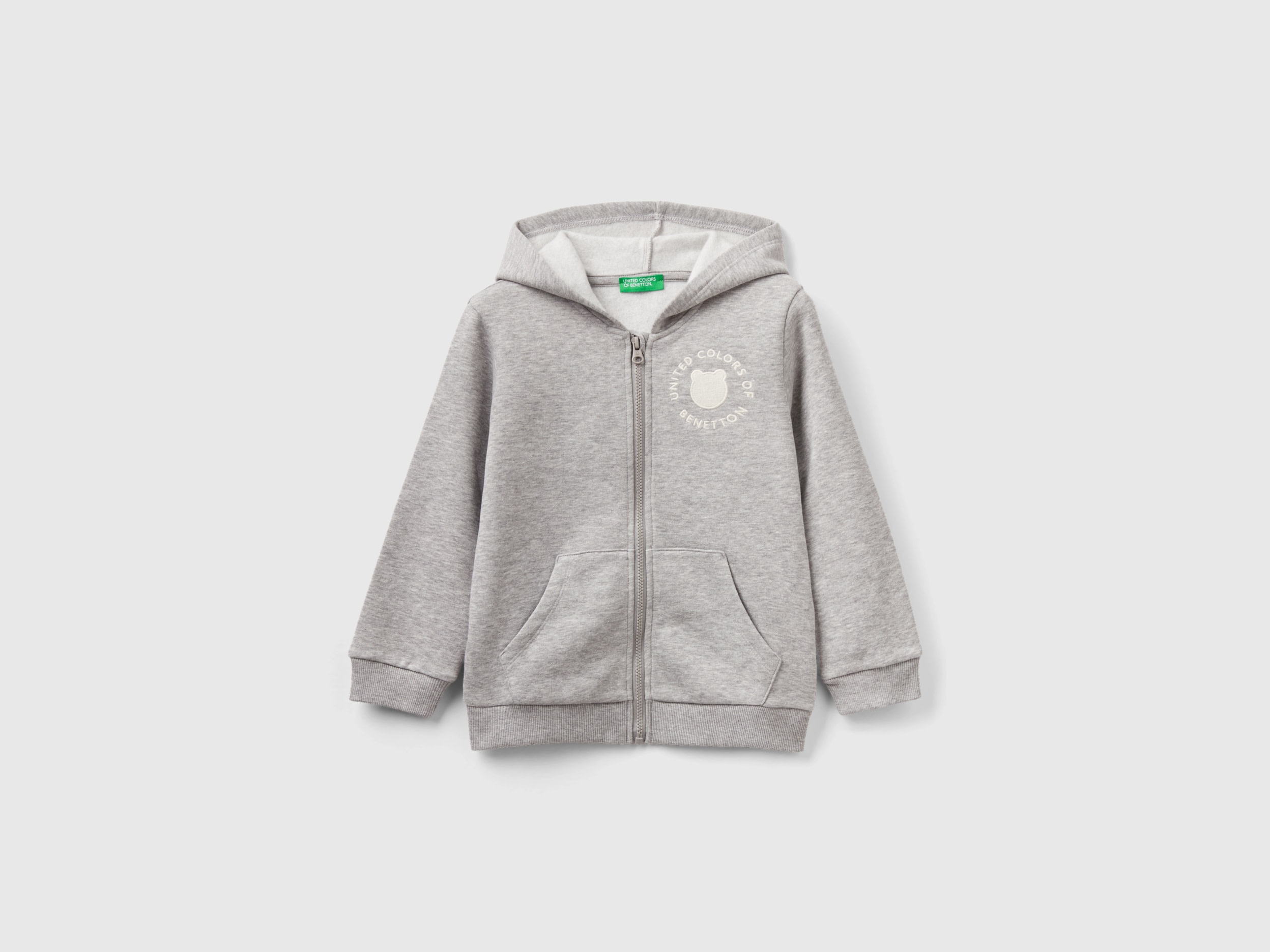 Benetton, Zip-up Sweatshirt In Cotton Blend, size 3-4, Light Gray, Kids