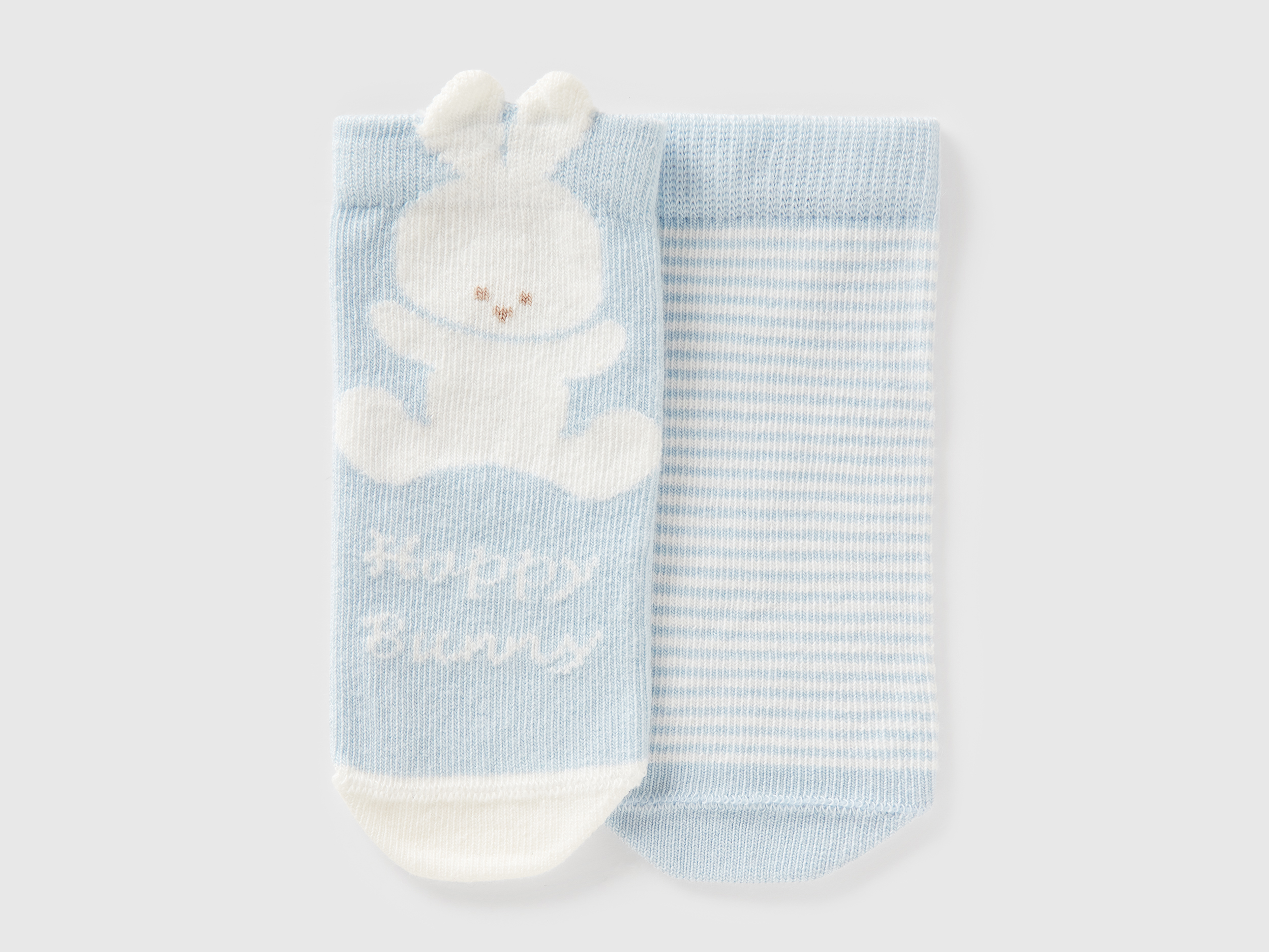 Benetton, Set Of Socks With Stripes And Bunny, size 6-12, Light Blue, Kids