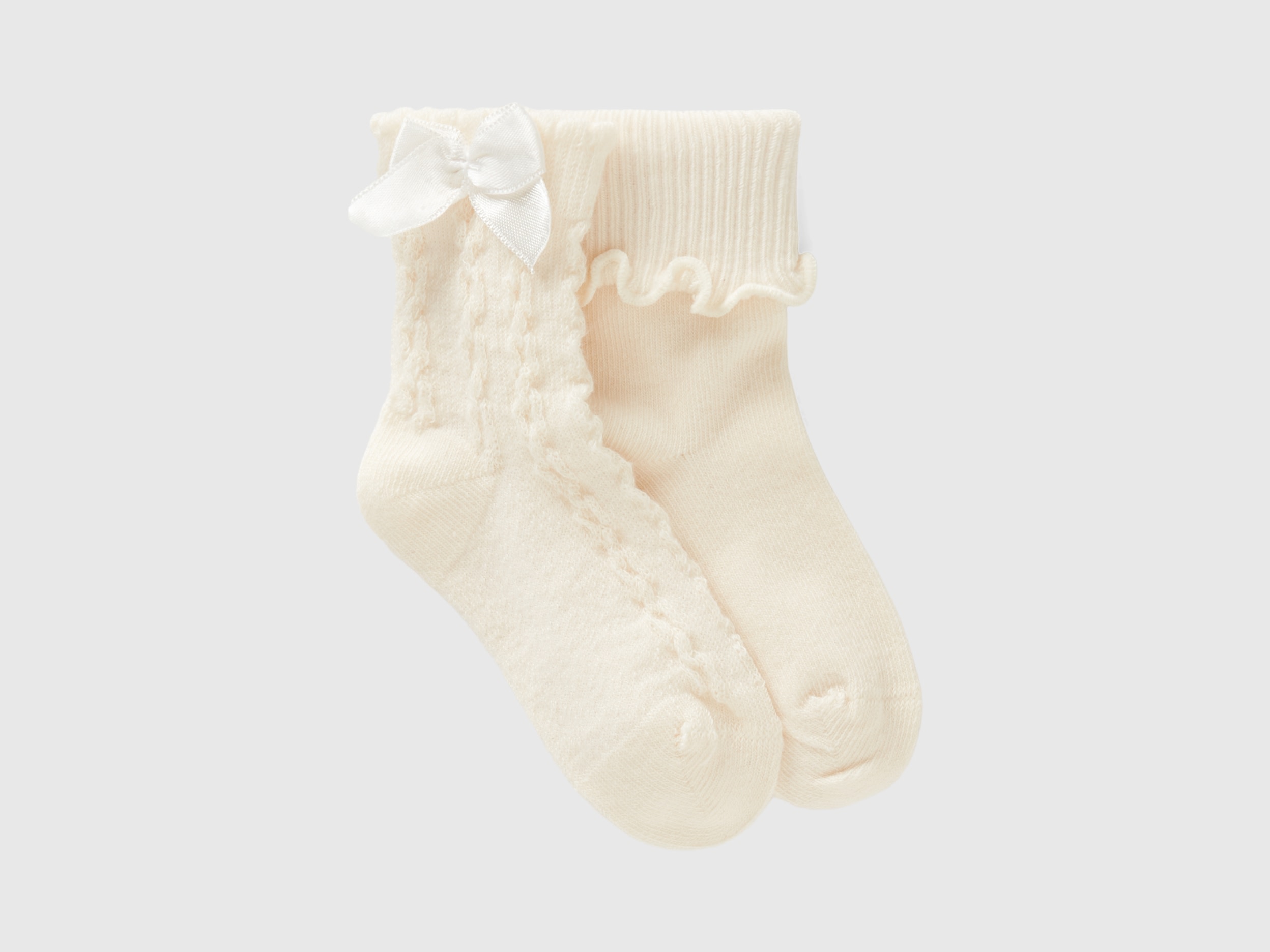 Benetton, Socks Set In Organic Cotton Blend, size 0-3, Creamy White, Kids