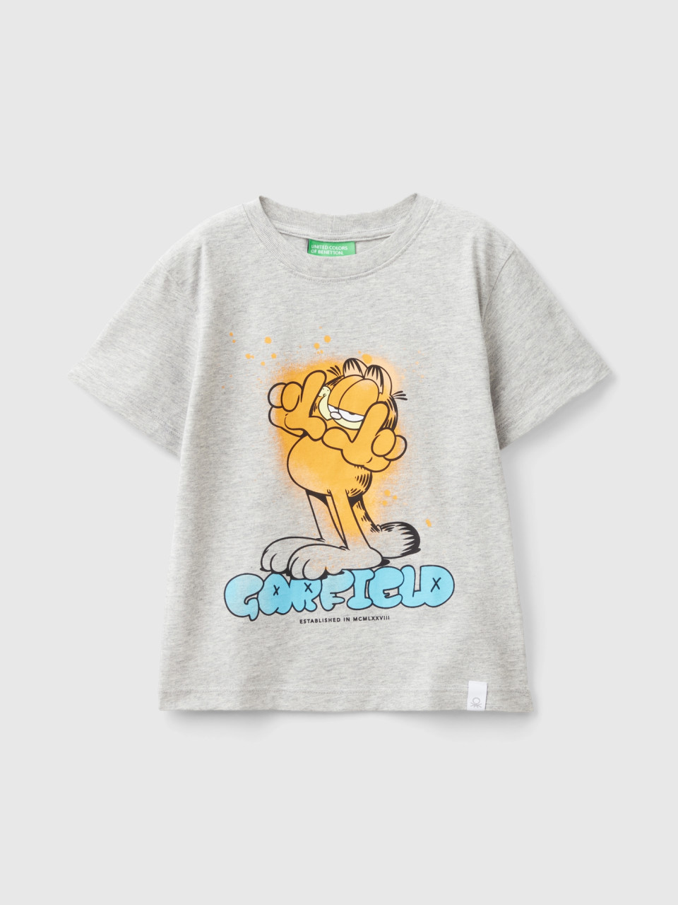 Benetton, Garfield T-shirt ©2024 By Paws, size 3-4, Light Gray