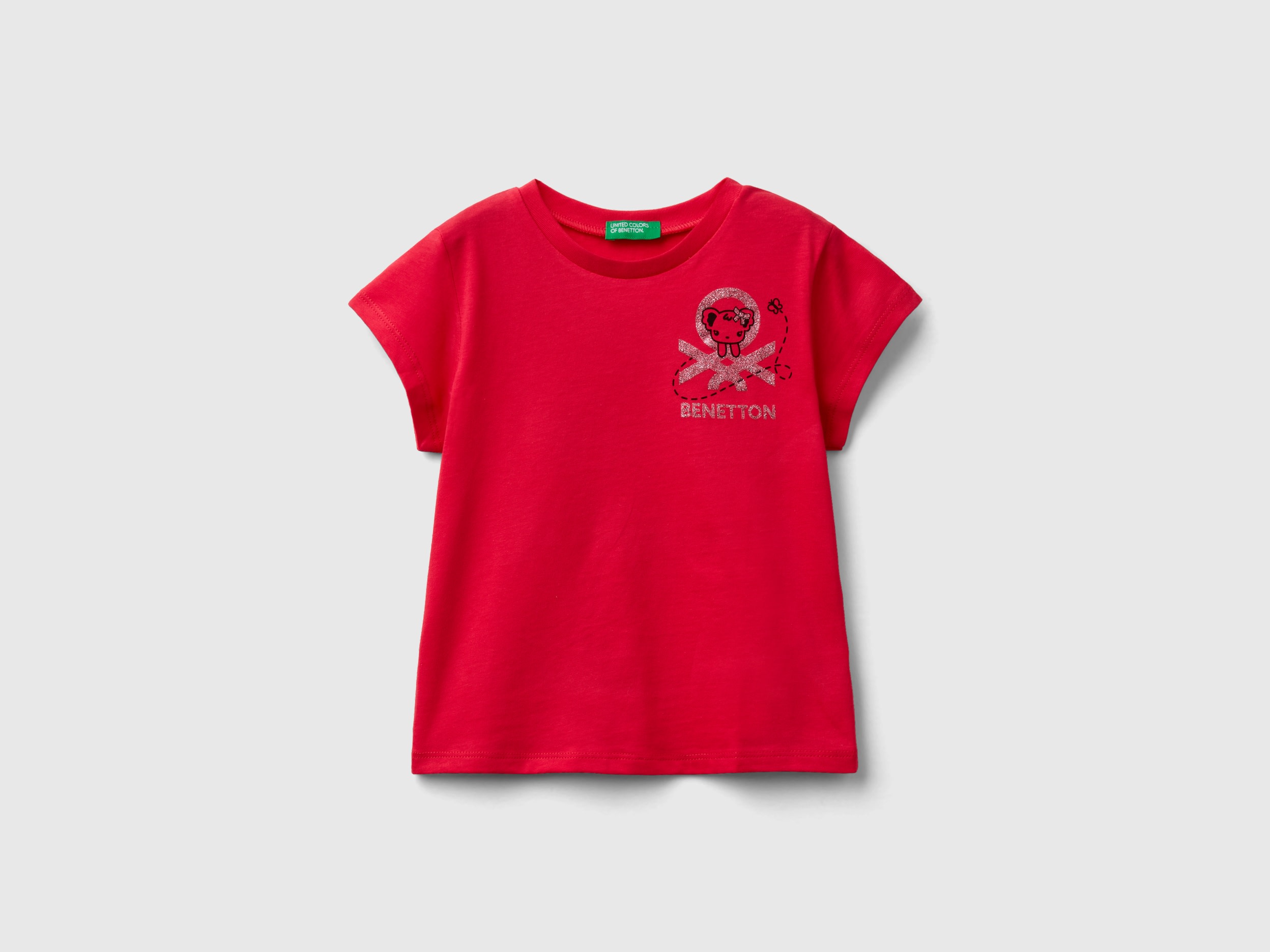 Benetton, T-shirt With Print In Organic Cotton, size 4-5, Fuchsia, Kids