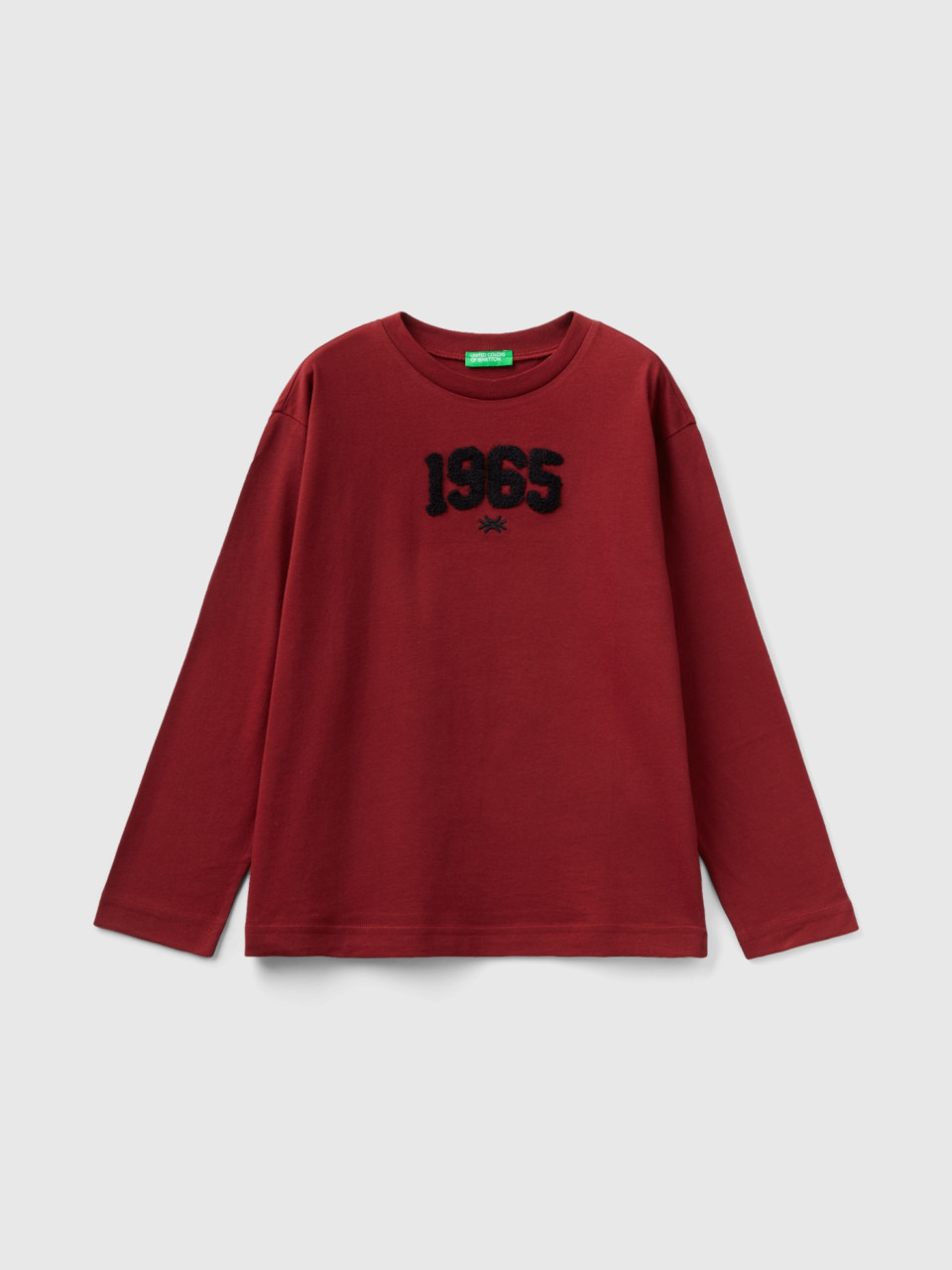 Benetton, T-shirt Chaud En 100 % Coton Bio, Rouge, Enfants