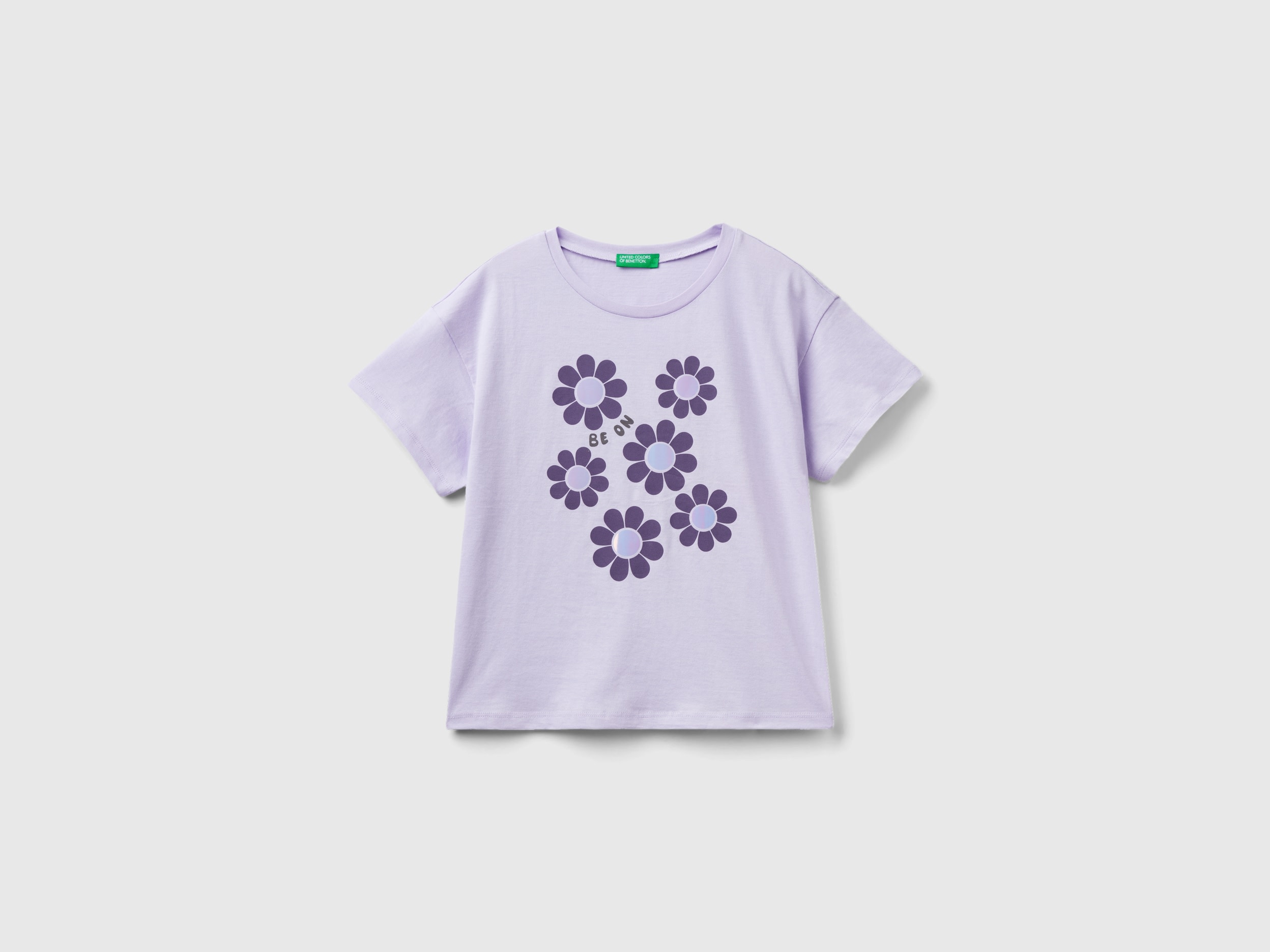 Benetton, Short Sleeve T-shirt With Print, size 2XL, Lilac, Kids