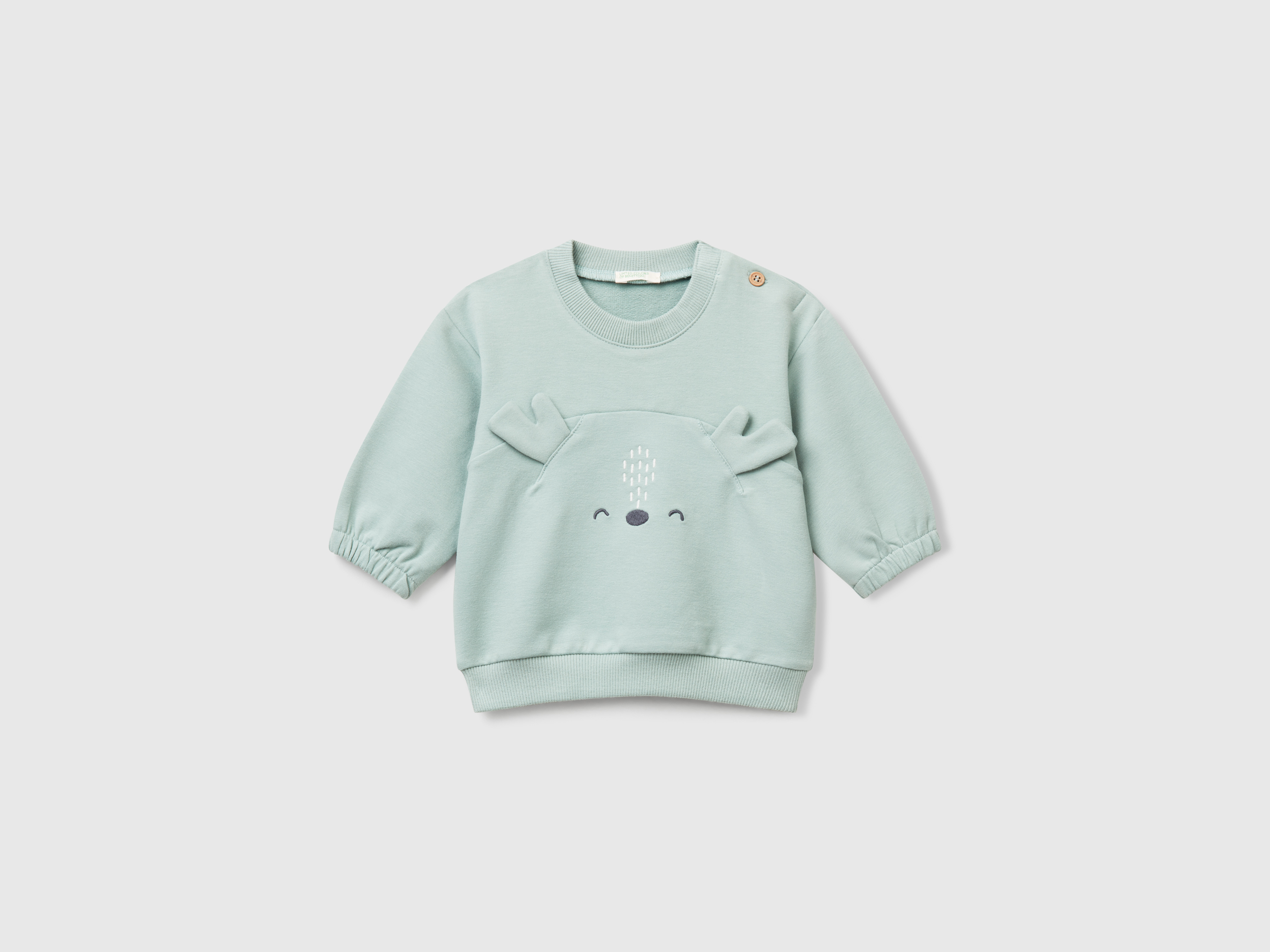 Benetton, Sweatshirt With Embroidery And Patches, Size: 12-18, Aqua, Kids