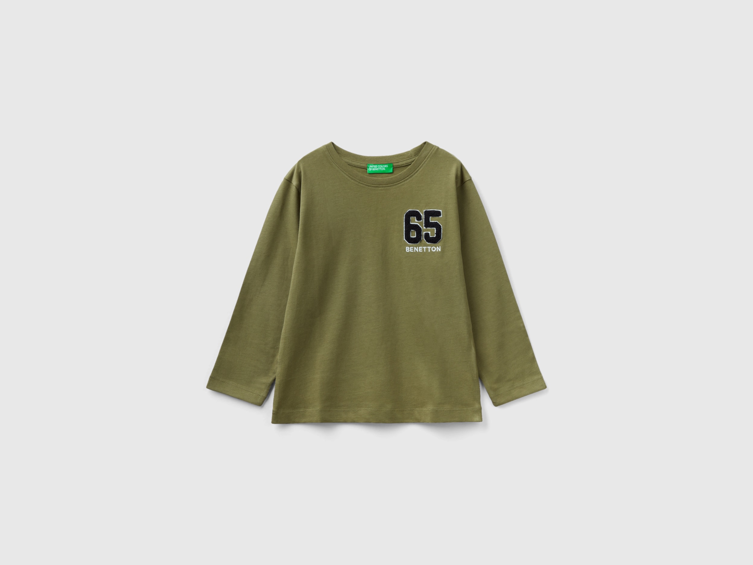 Benetton, T-shirt With Terry Embroidery, size 12-18, Military Green, Kids