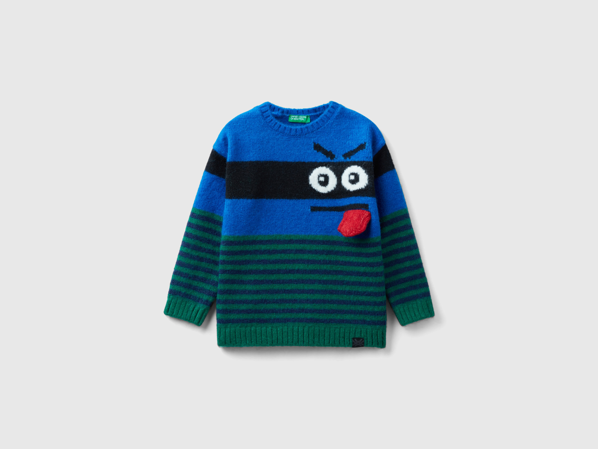 Benetton, Sweater With Monster Inlay, size 12-18, Bright Blue, Kids