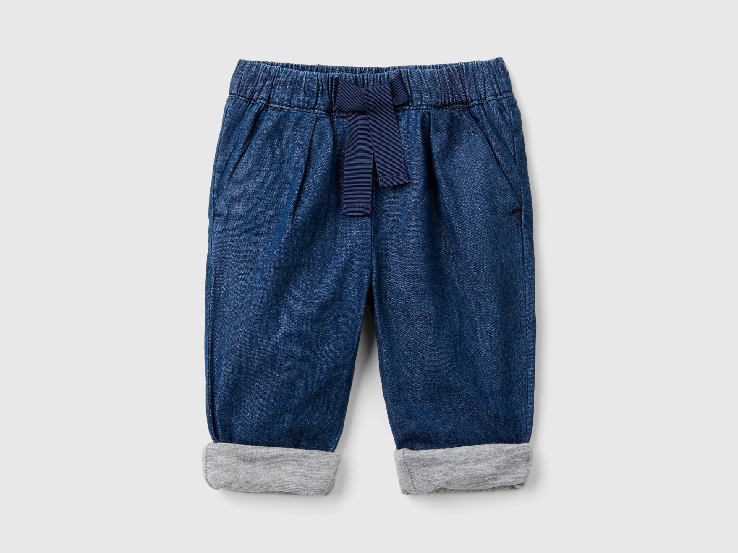 Benetton, Pantaloni Foderati In Chambray, Blu, Bambini