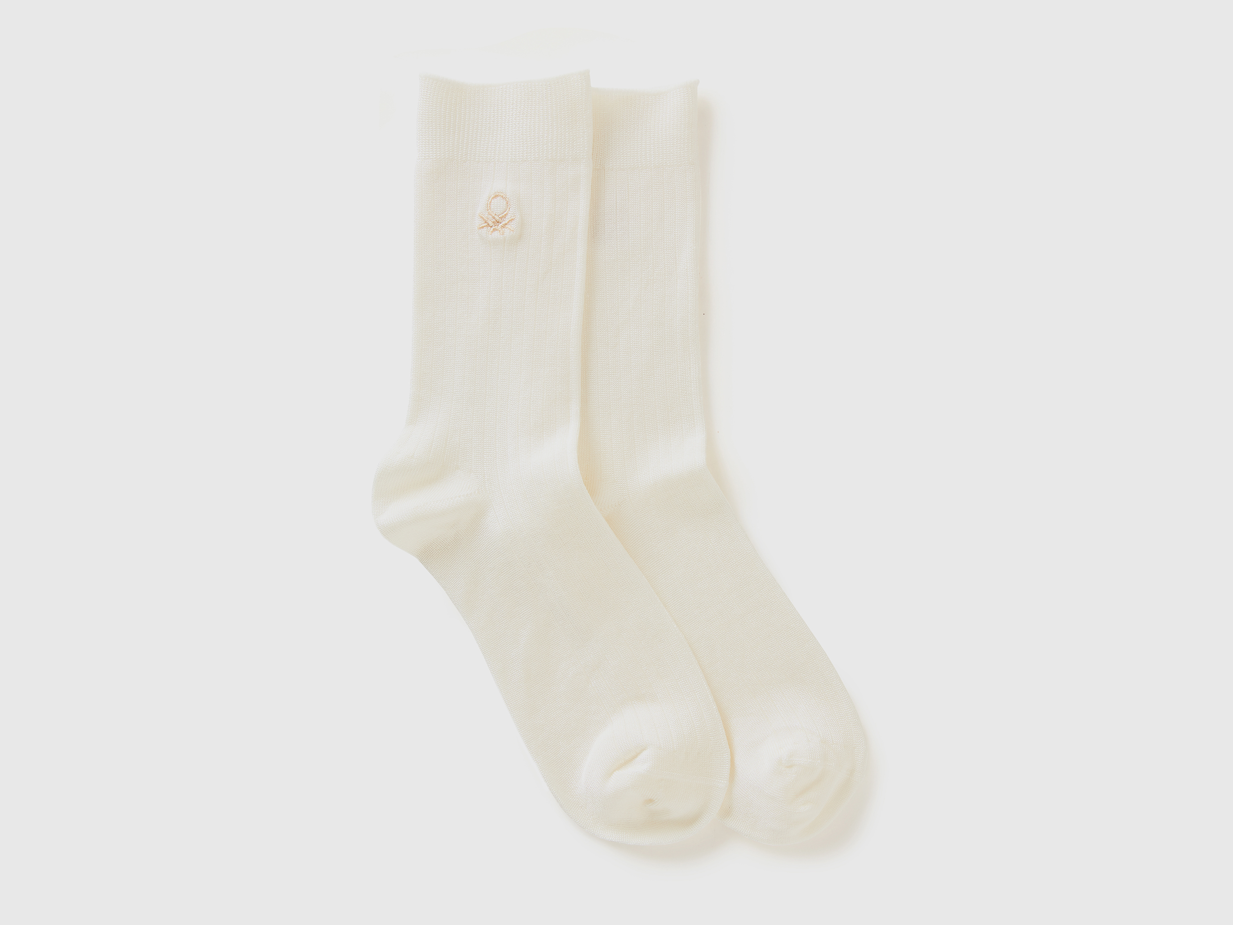 Benetton, Socken Mit Rippenmuster Und Logo, size 36-41, Cremeweiss, female