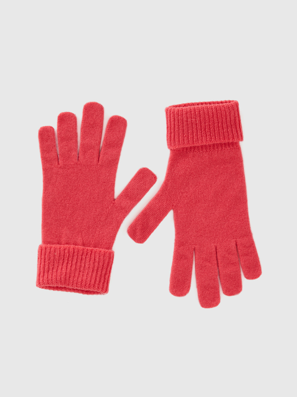 Benetton, Strawberry Red Gloves In Pure Merino Wool, Strawberry, Women