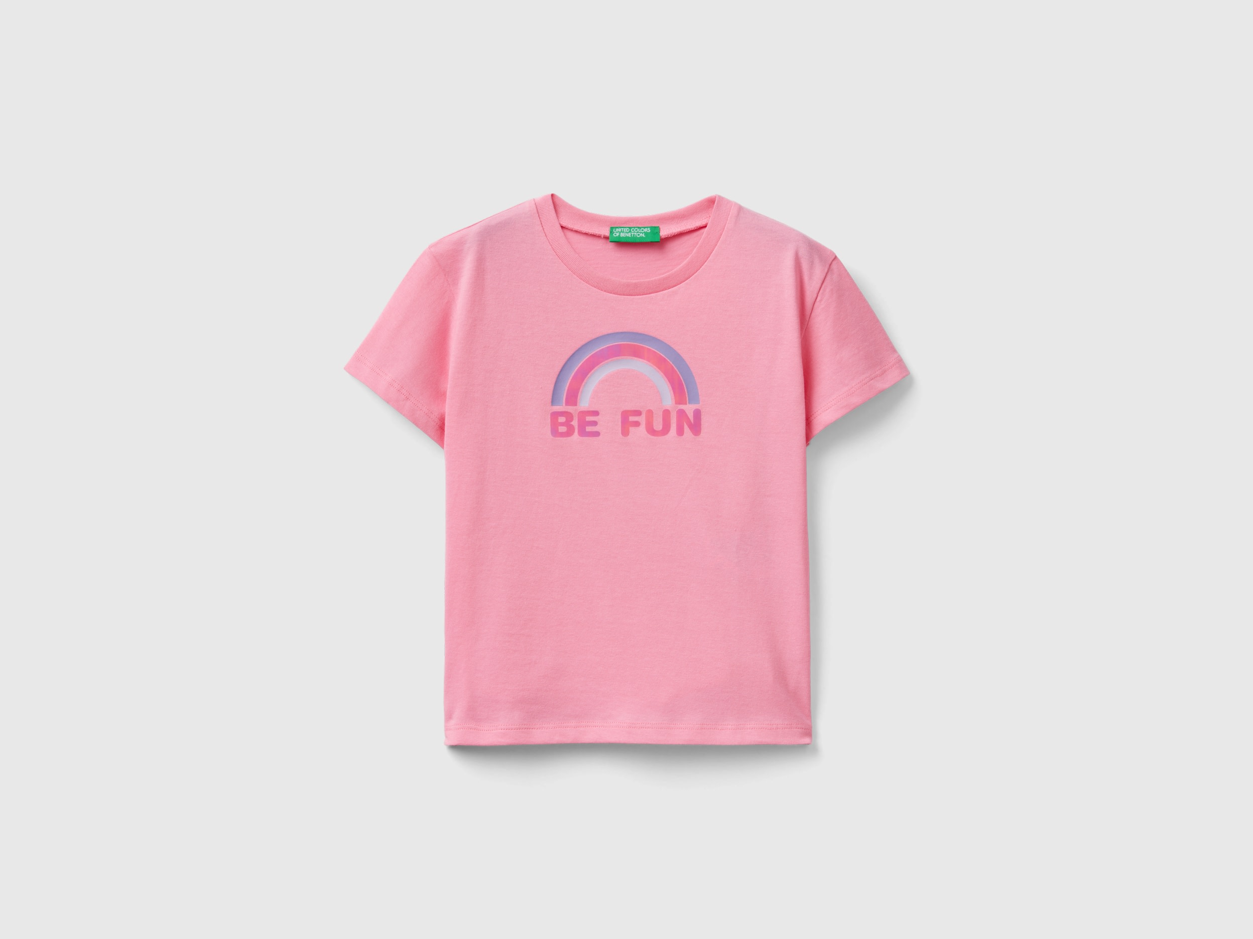 Benetton, Boxy Fit T-shirt With Glossy Details, size 2-3, Pink, Kids