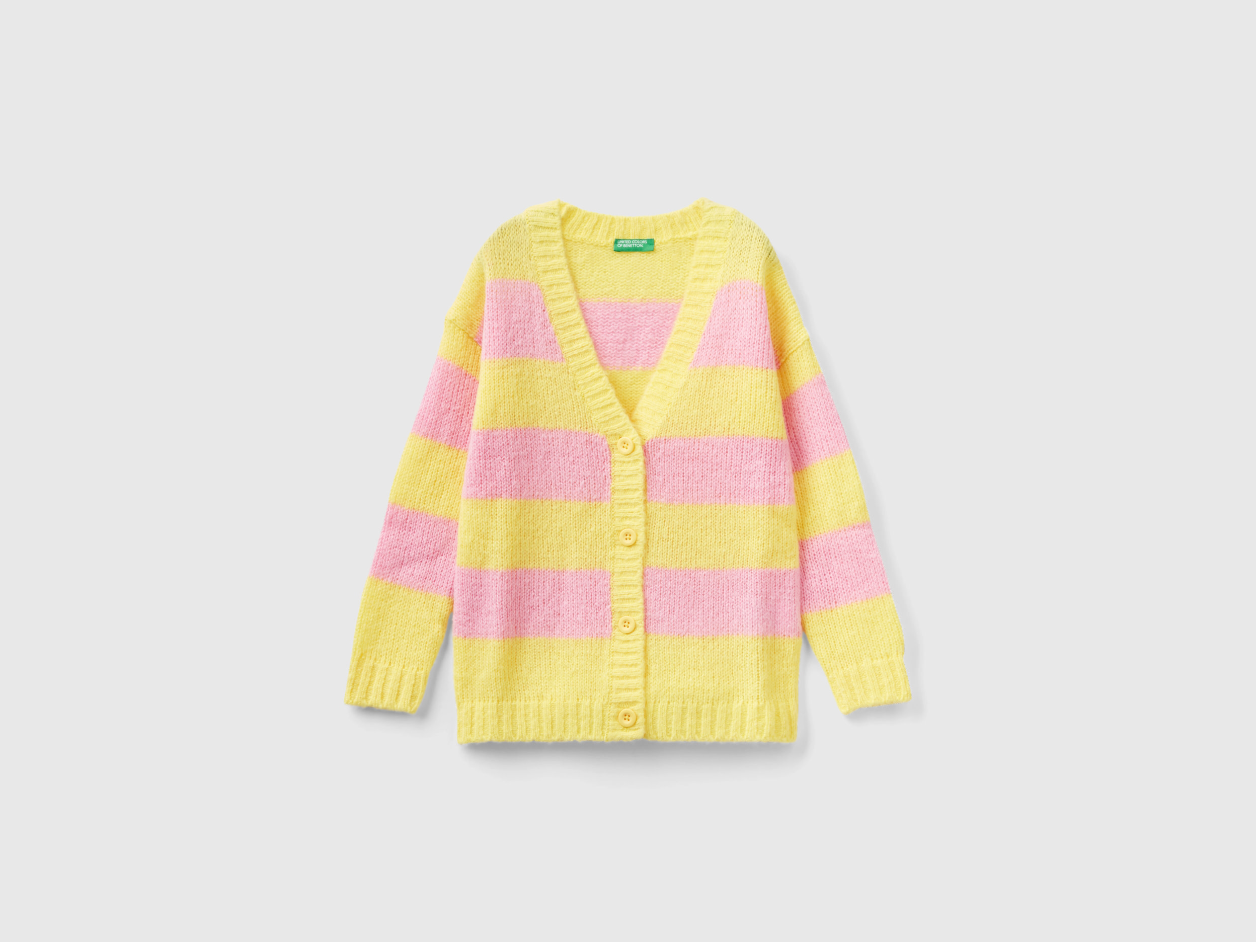 Benetton, Two-tone Striped Cardigan, size S, Yellow, Kids