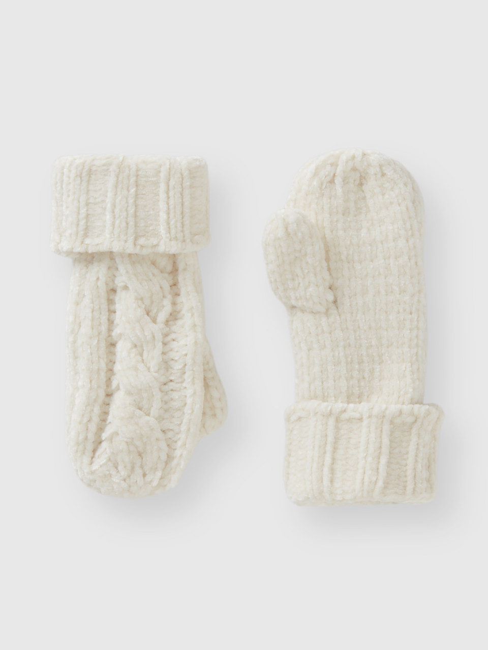 Benetton, Chenille Gloves With Cable Knit, Creamy White, Kids