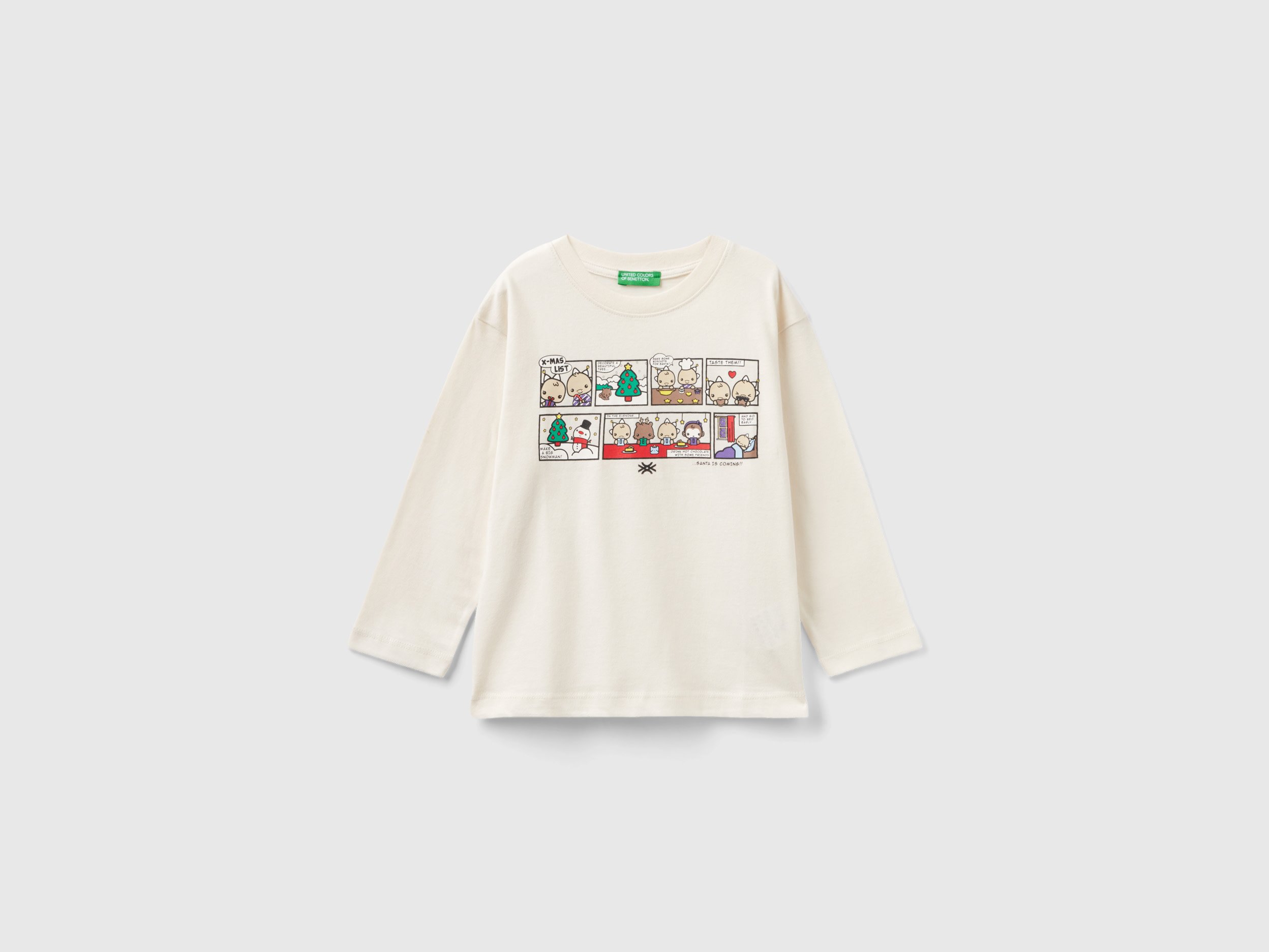 Benetton, Warm T-shirt With Christmas Print, size 5-6, White, Kids