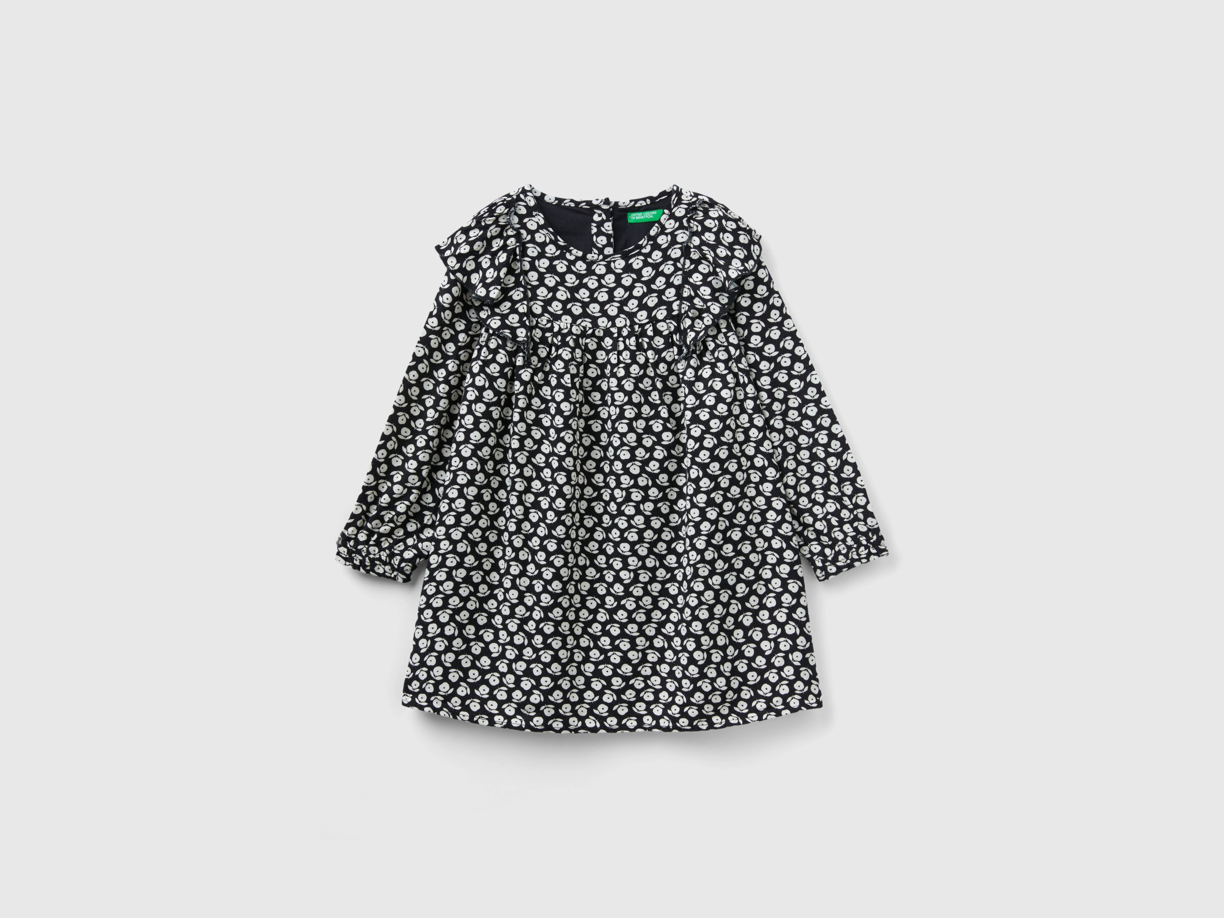 Benetton, Dress With Floral Print, size 3-4, Black, Kids