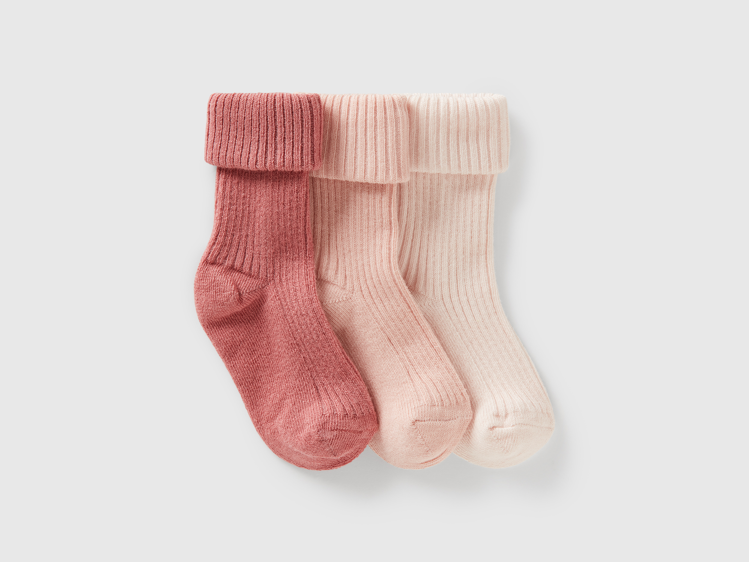 Benetton, Three Pairs Of Ribbed Socks, size 0-3, Multi-color, Kids