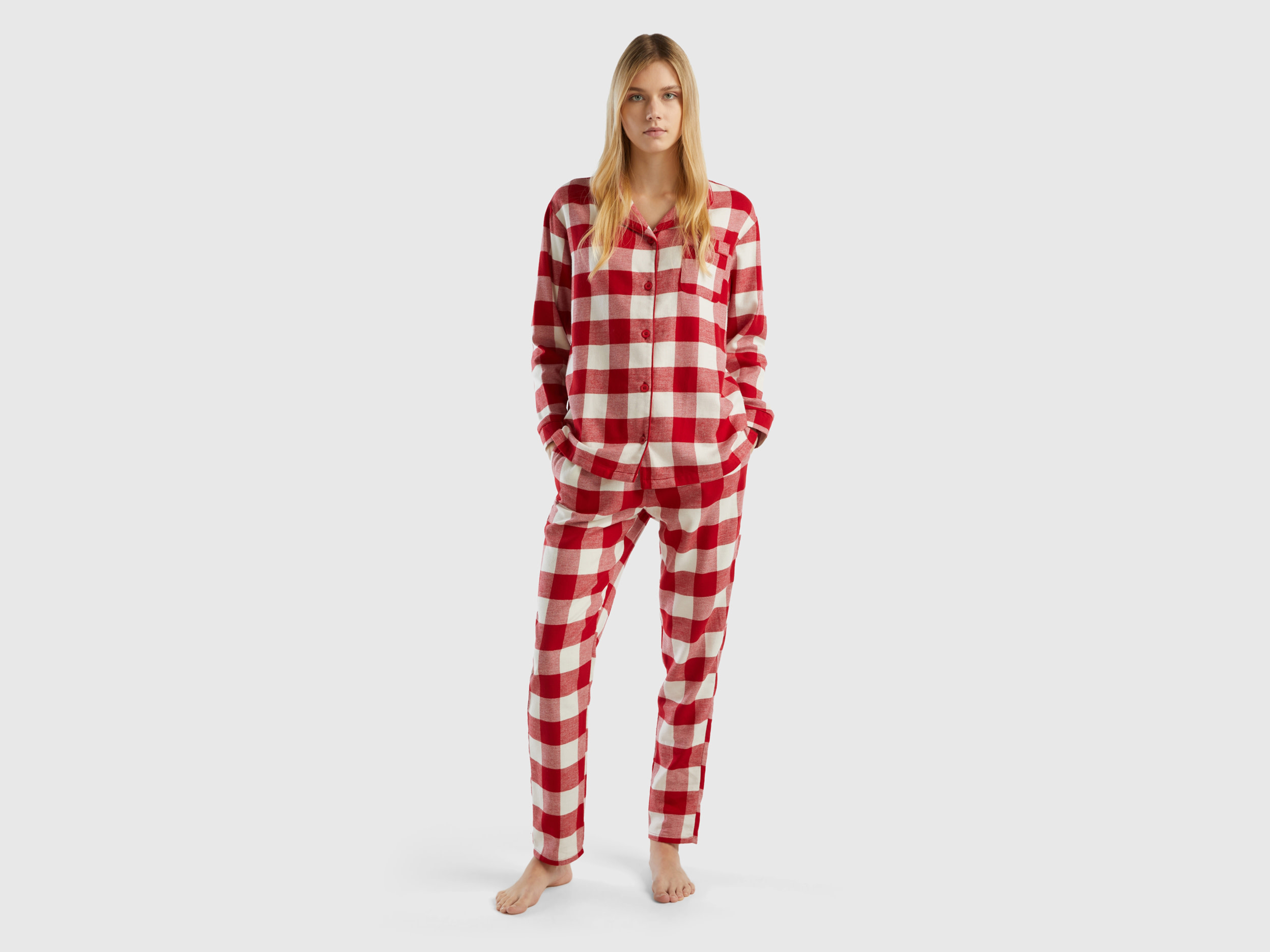Benetton, Checked Flannel Pyjamas, size S, Red, Women
