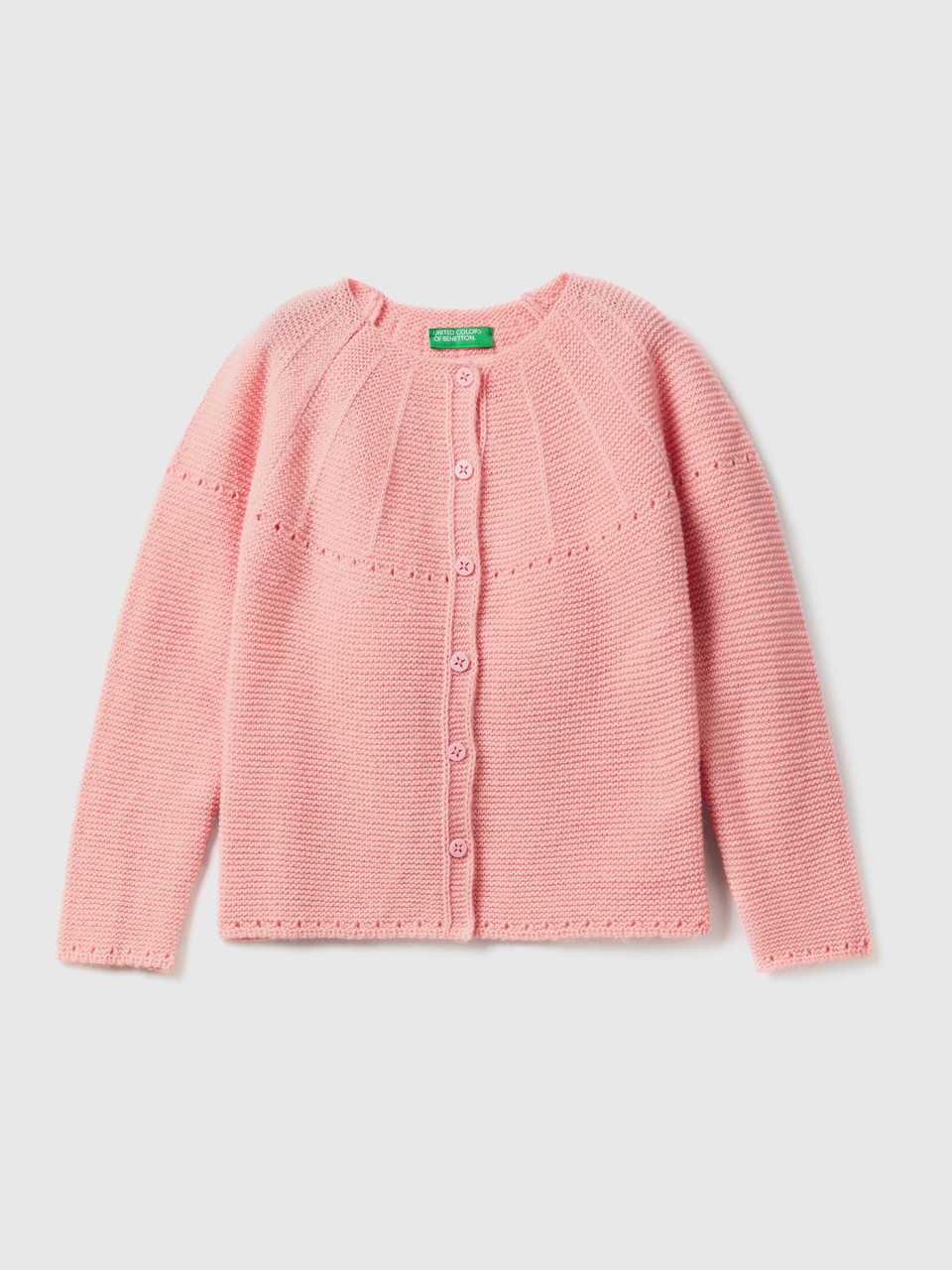 Benetton, Cardigan With Perforated Details, Pink, Kids