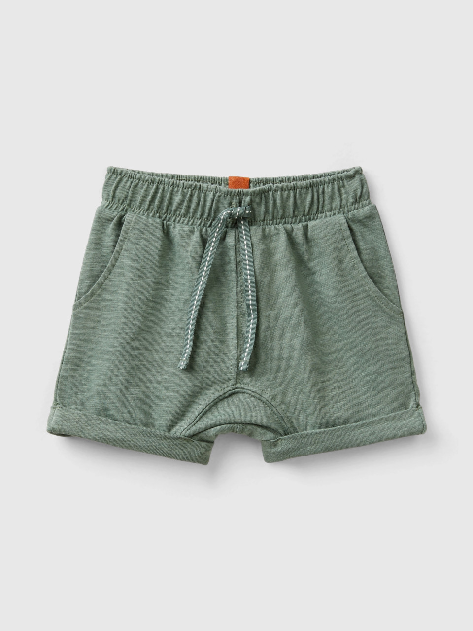 Benetton, Lightweight Cotton Shorts, Military Green, Kids