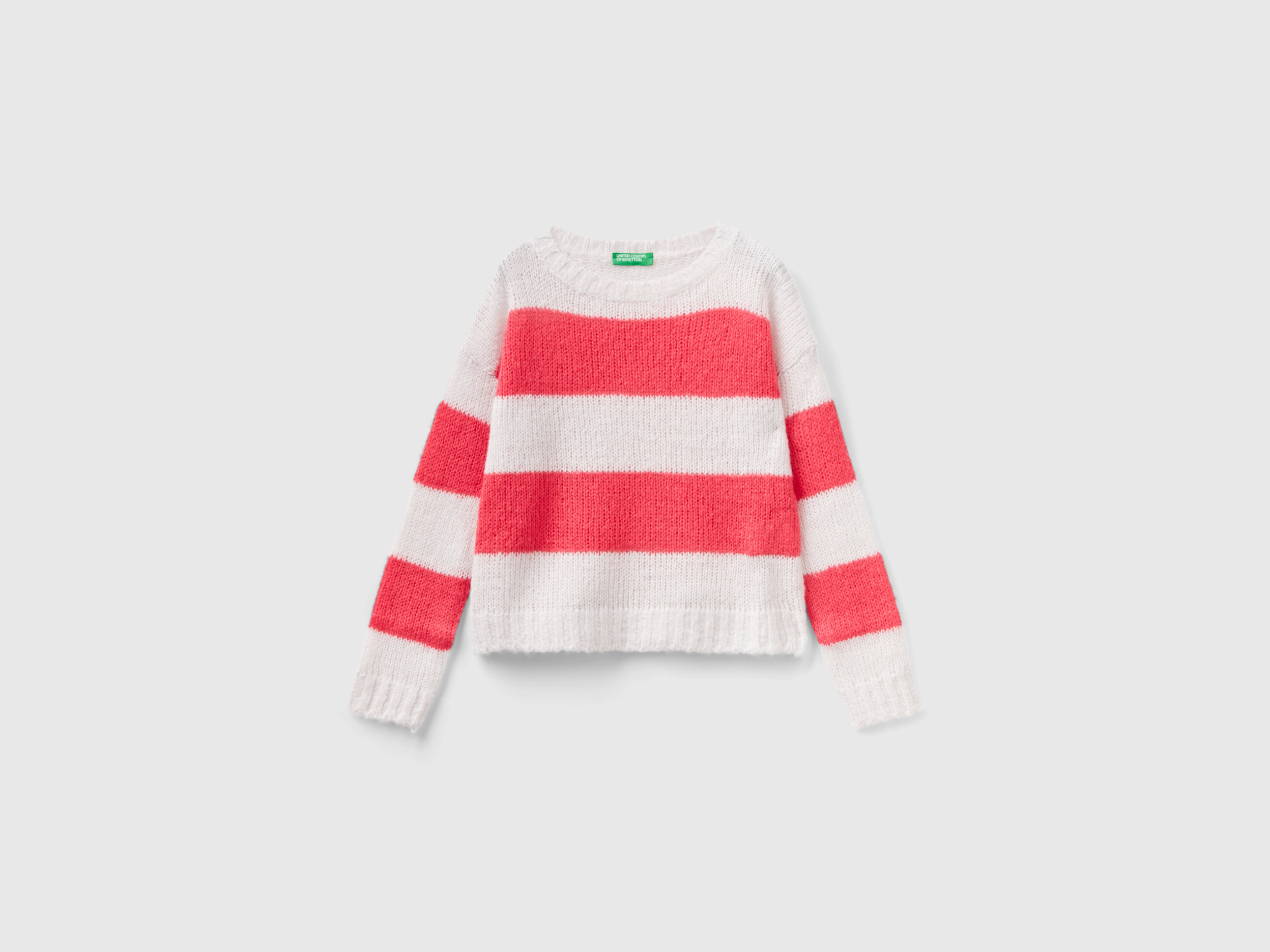 Benetton, Sweater With Two-tone Stripes, size 2XL, Cyclamen, Kids