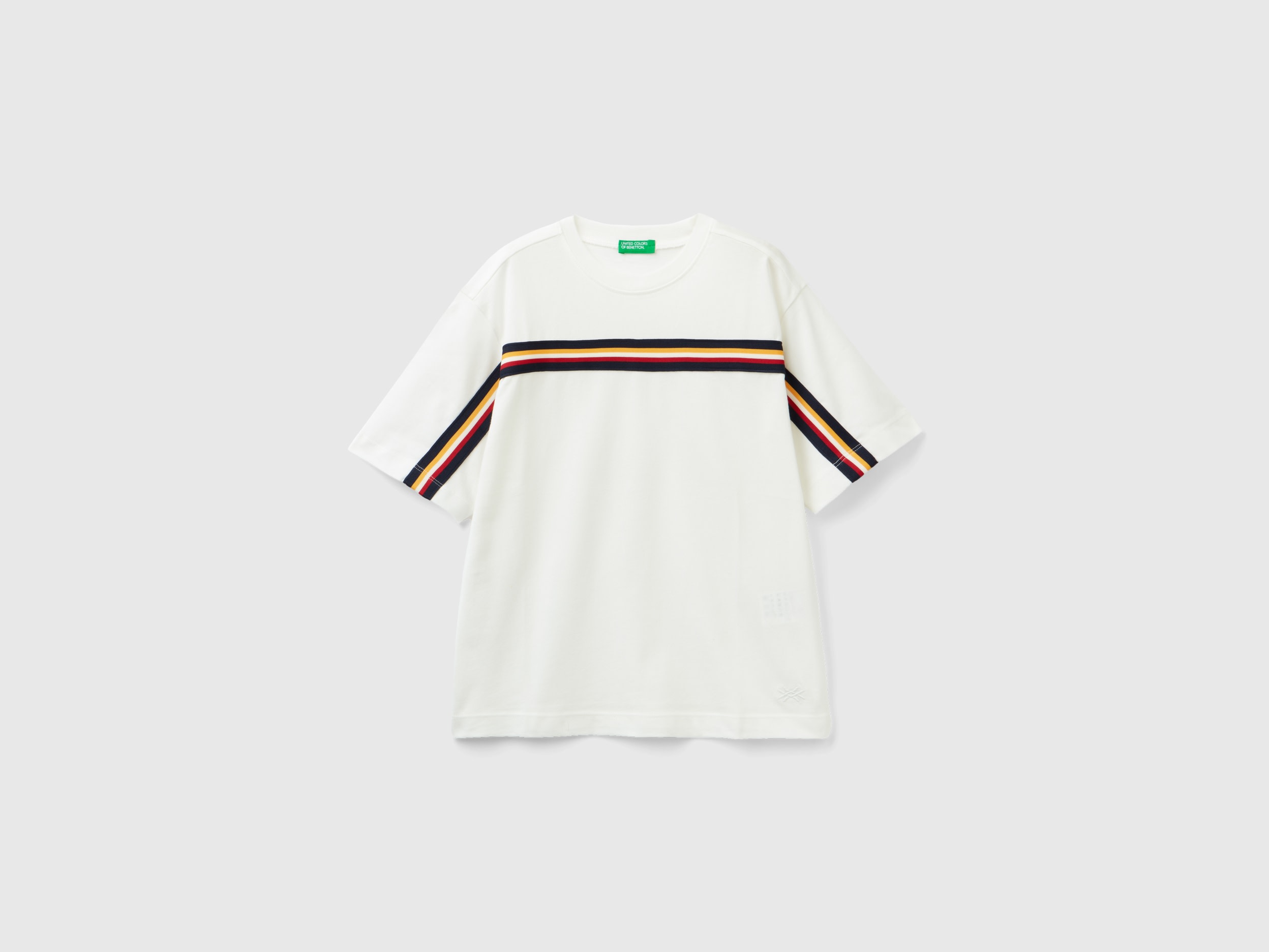 Benetton, T-shirt With Stripe Details, size 3XL, Creamy White, Kids