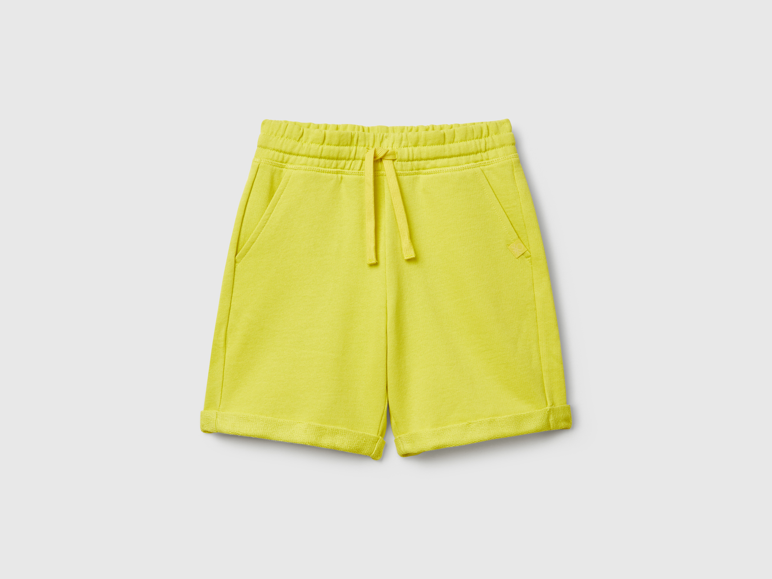 Benetton, Bermudashorts Aus Reinem Baumwollfleece, size XL, Gelb, male