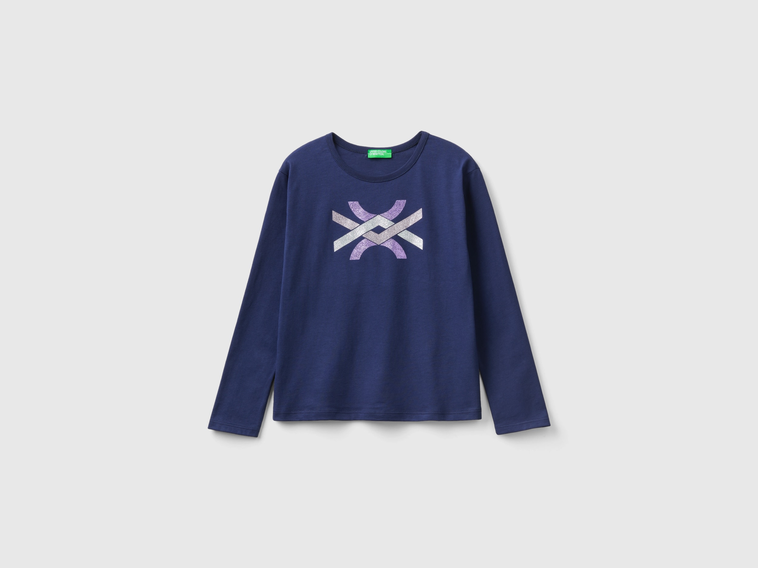 Benetton, T-shirt In Warm Organic Cotton With Glitter, size 3XL, Dark Blue, Kids