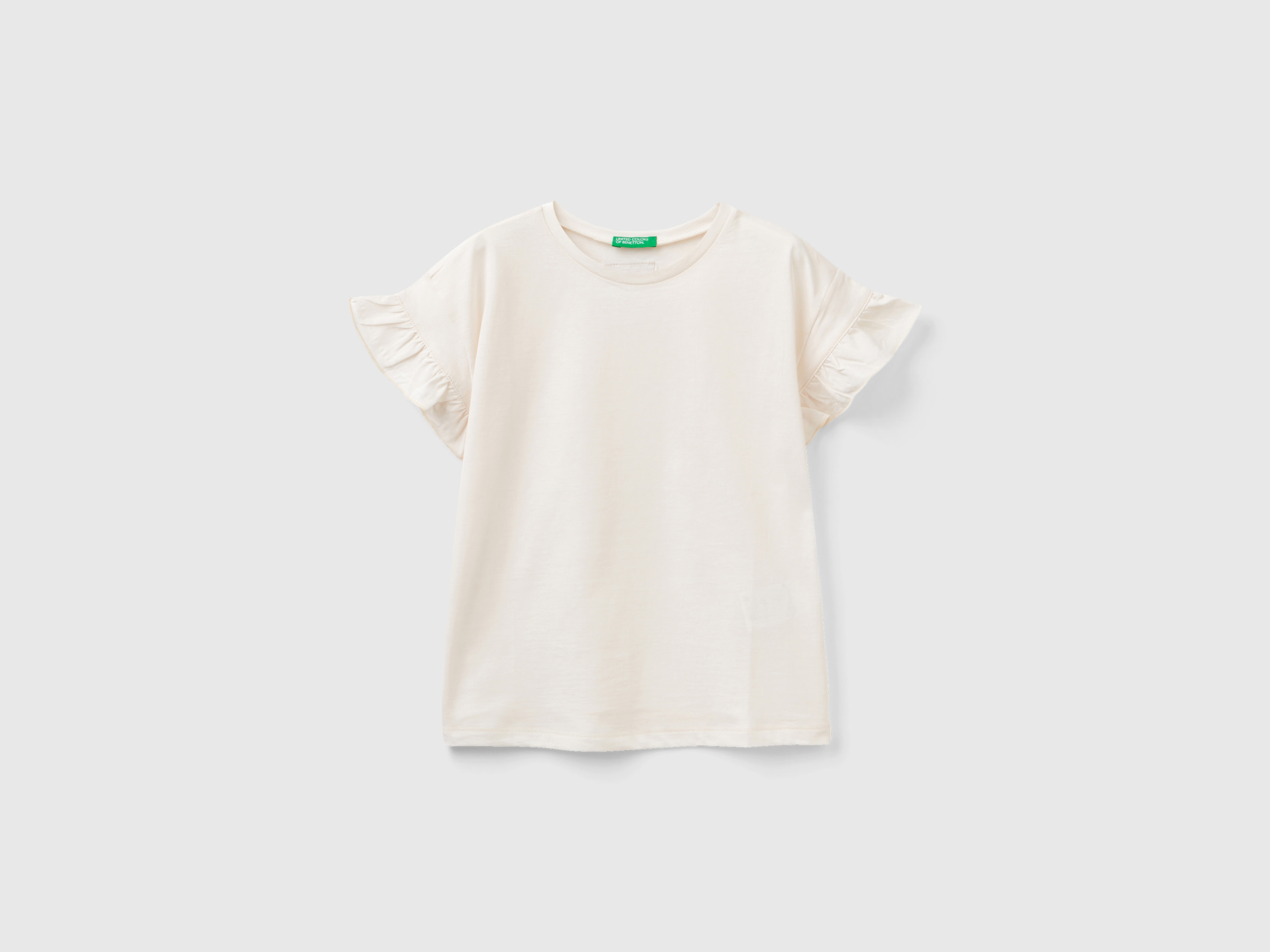 Benetton, Short Sleeve T-shirt With Rouches, size 2XL, Creamy White, Kids