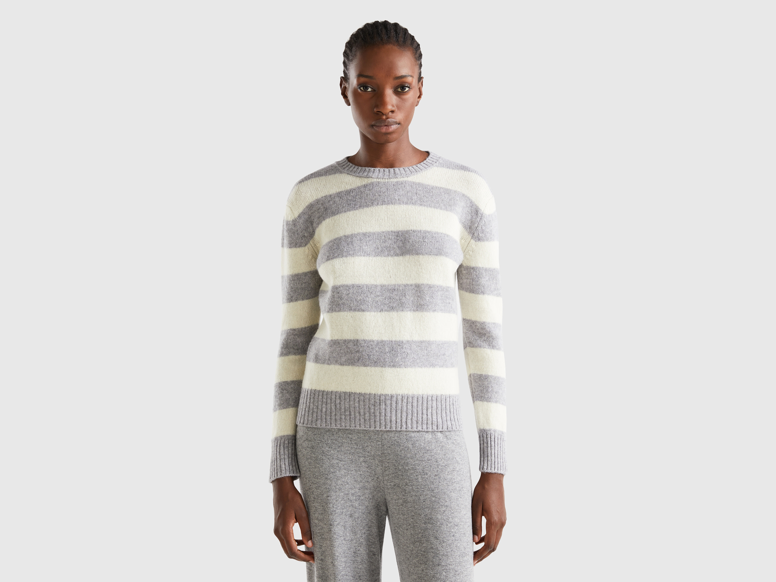 Benetton, Striped Sweater In Pure Shetland Wool, size XS, Multi-color, Women