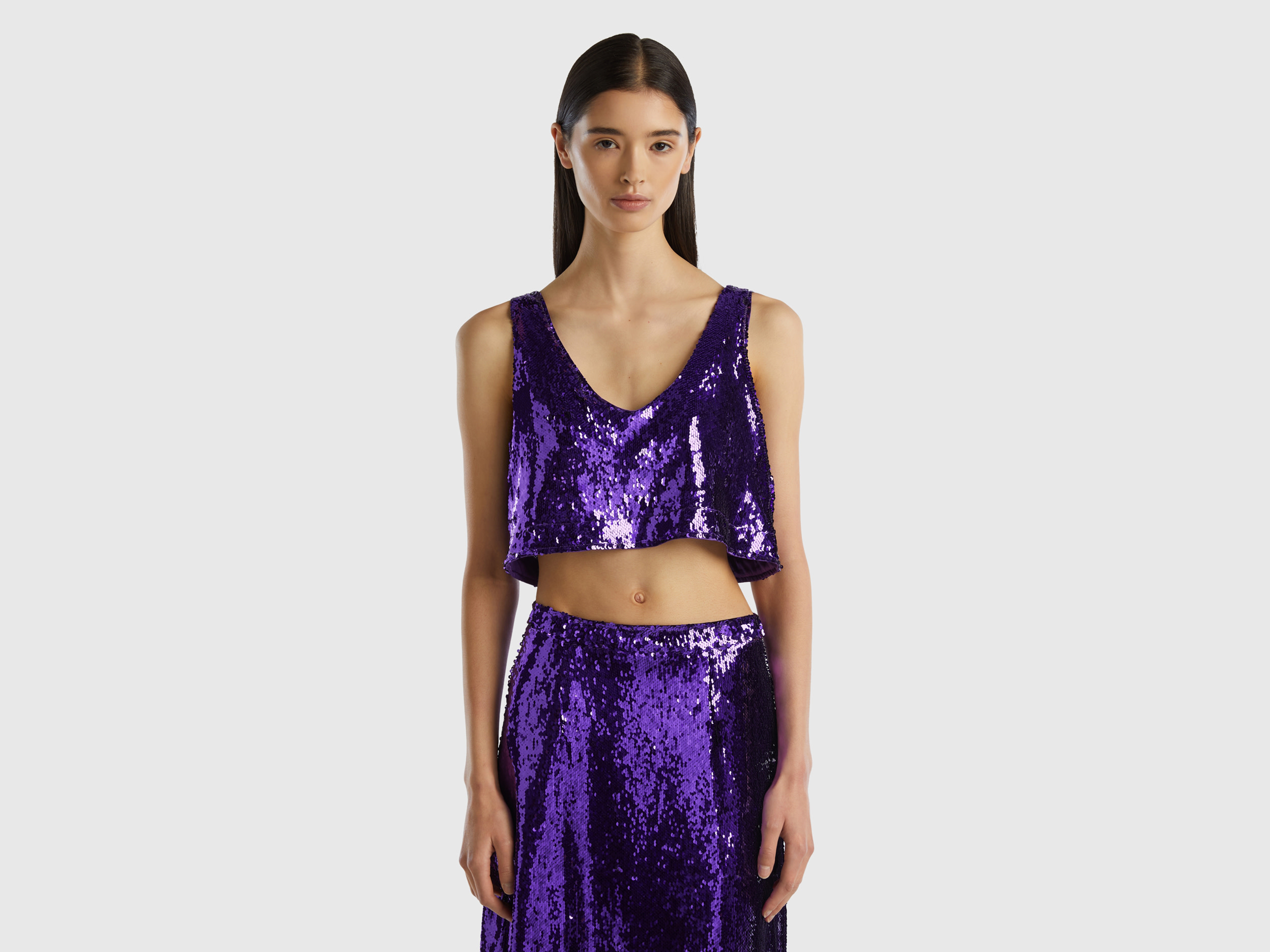 Benetton, Top With Sequins, size M, Violet, Women