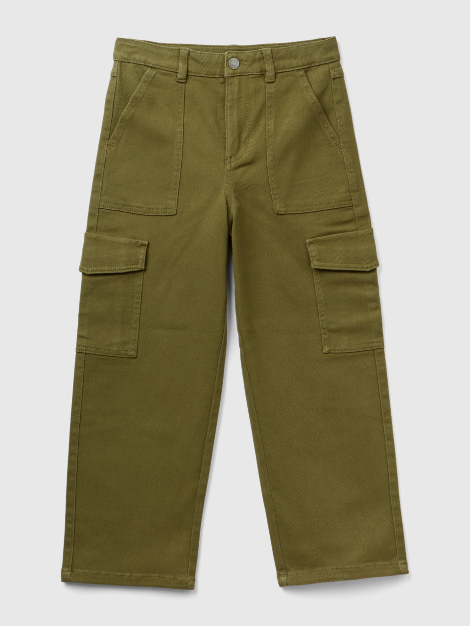 Benetton, Straight Leg Cargo Trousers, Military Green, Kids