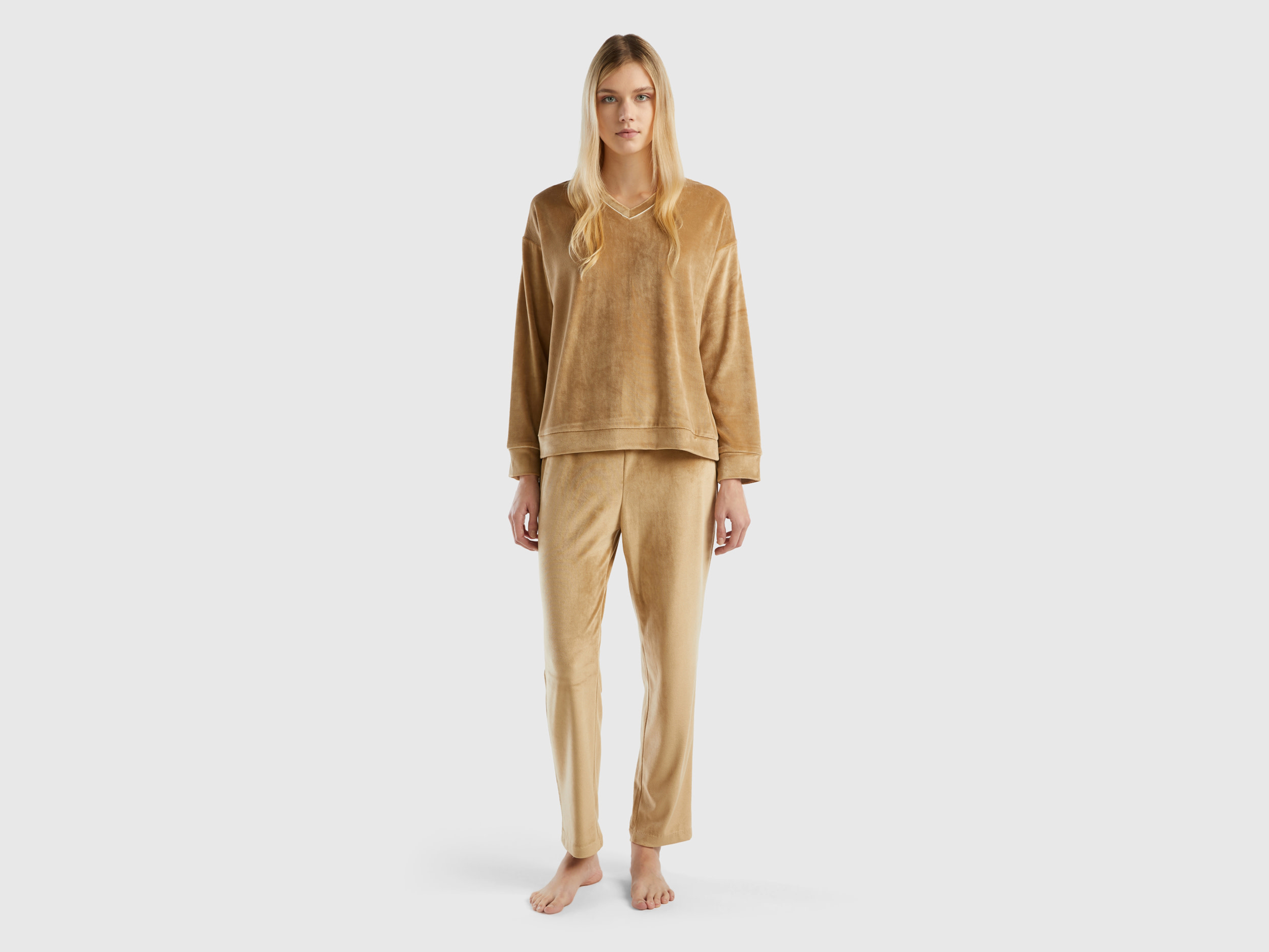 Benetton, Velour Pyjamas, size S, Camel, Women
